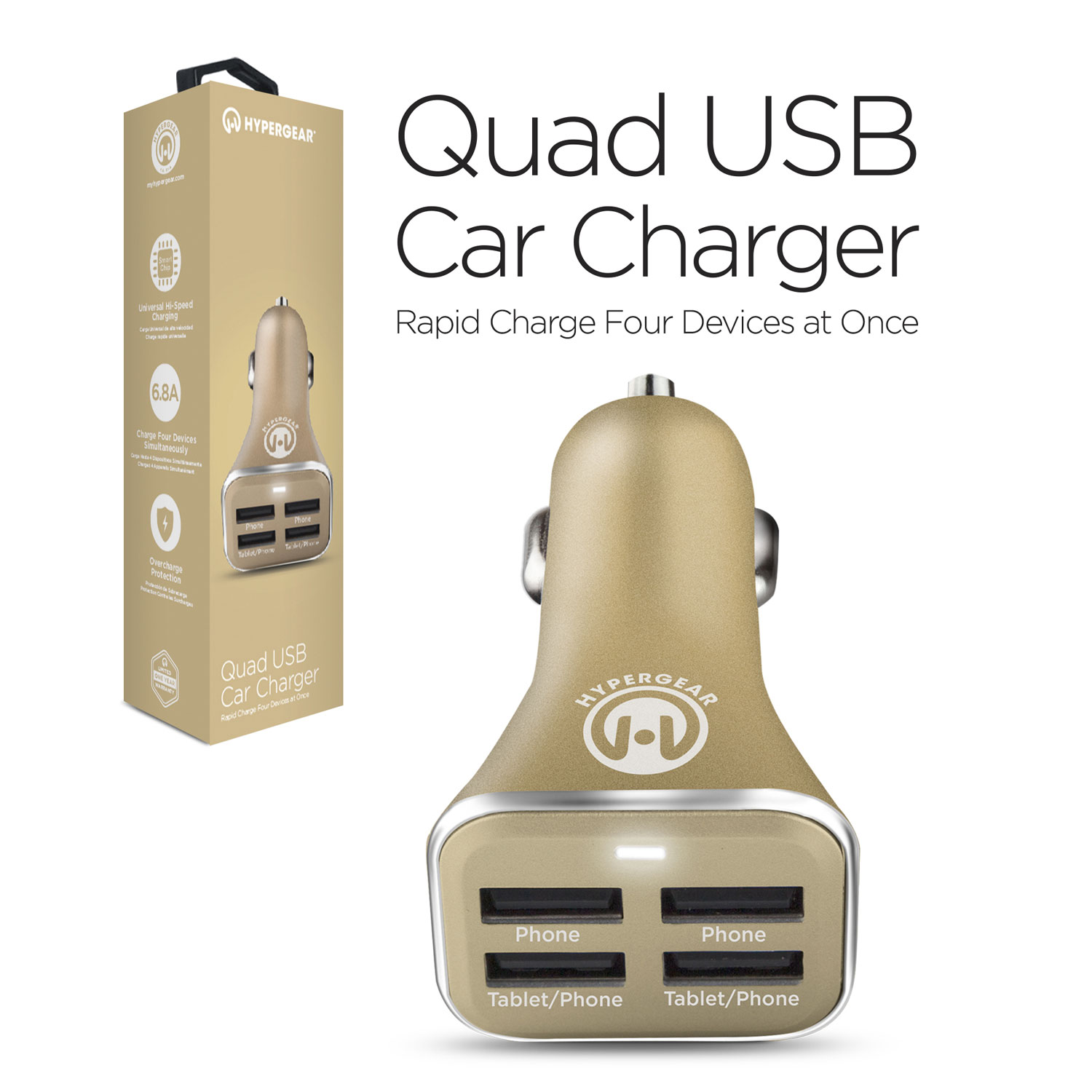High-Power Quad USB 6.8A Car Charger