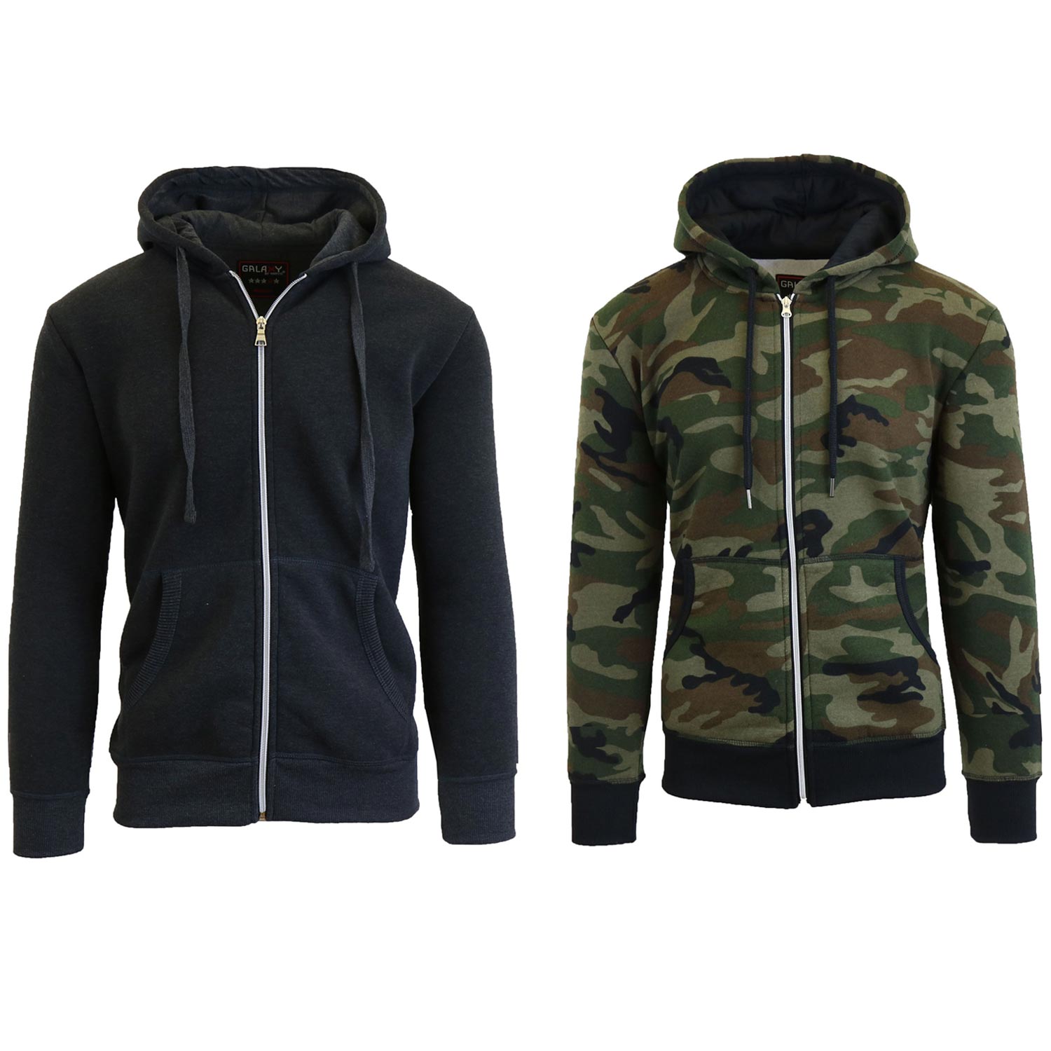 2 Pack Men's Zip-Up Fleece Hoodies