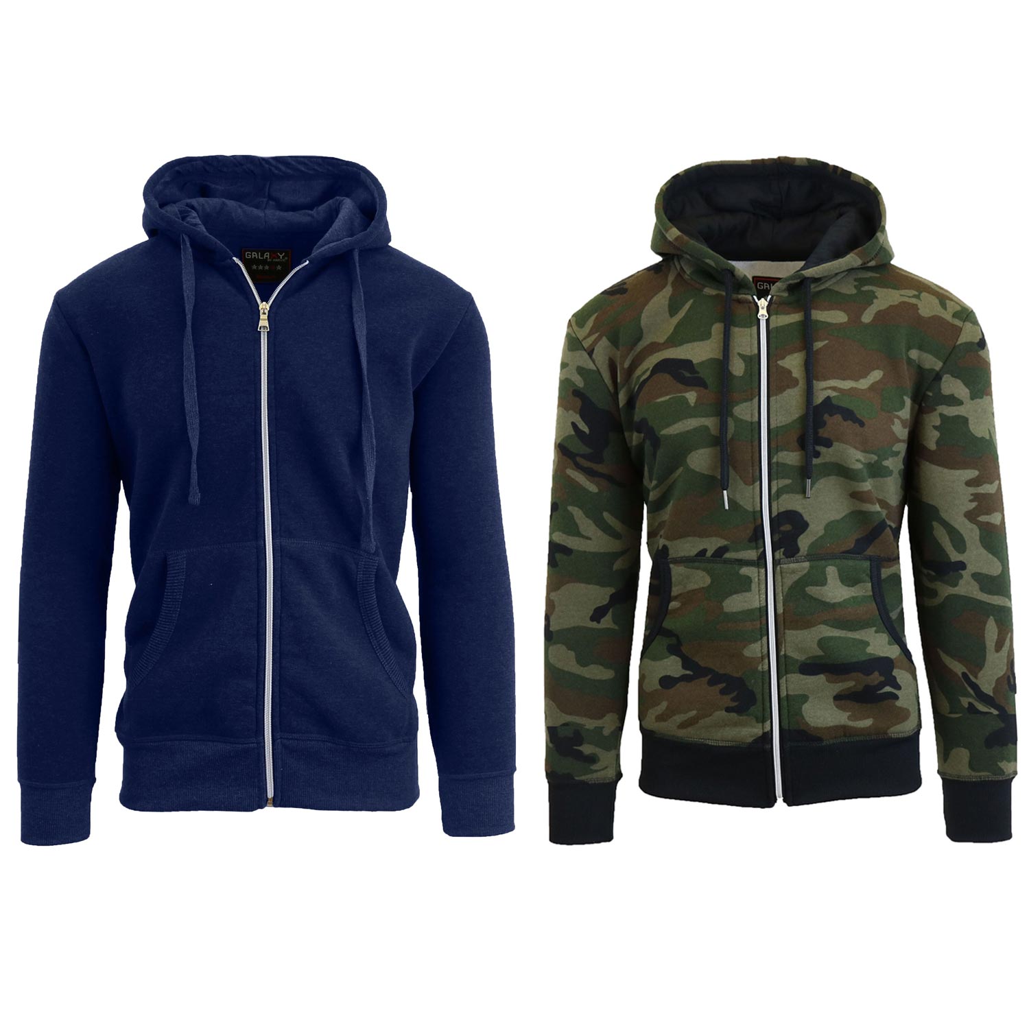 2 Pack Men's Zip-Up Fleece Hoodies