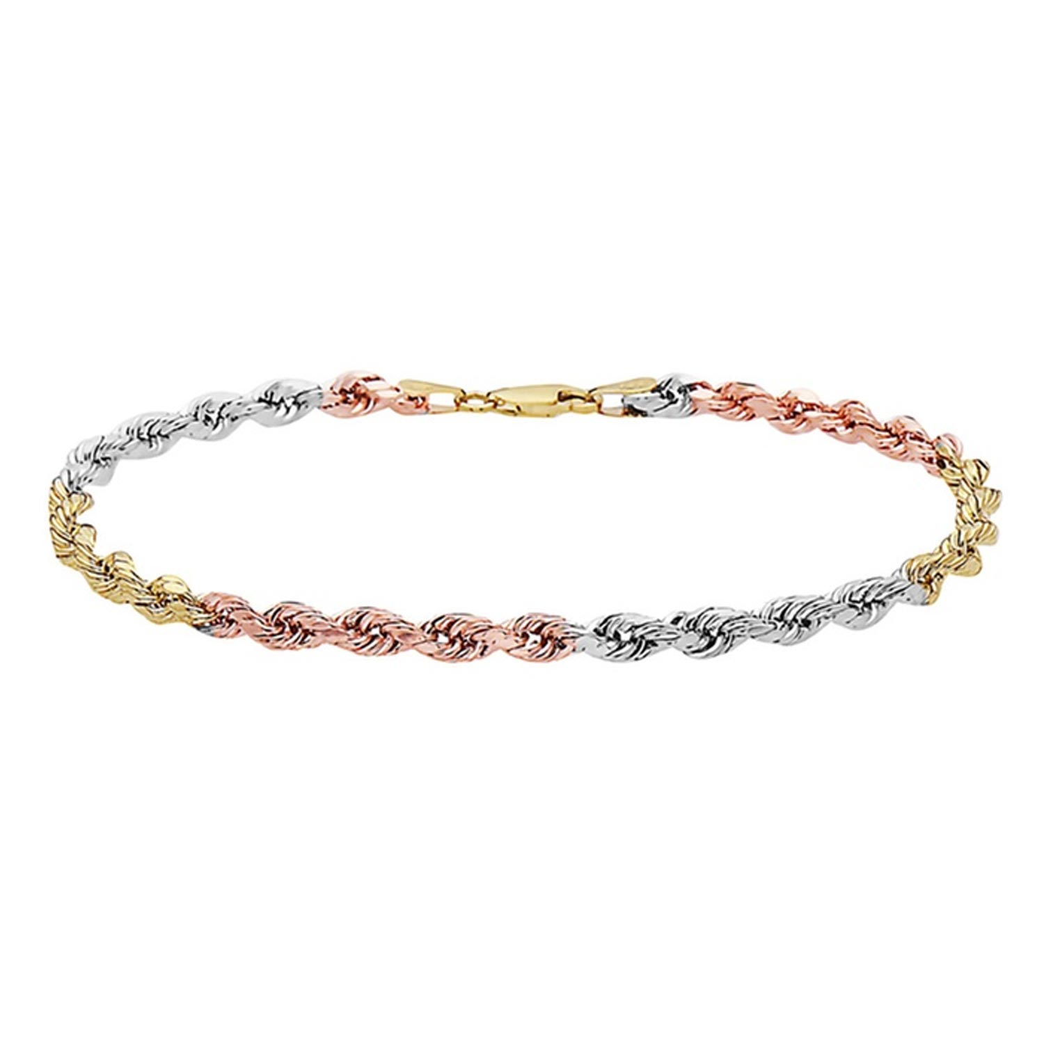 Italian 14K Tri-color Gold 4MM Diamond Cut Rope Chain Necklace