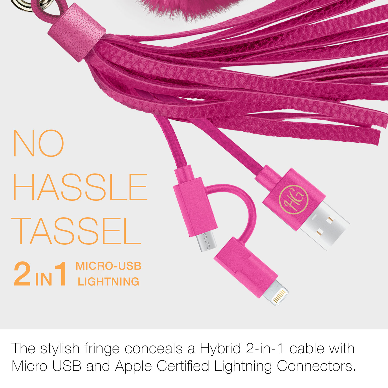 Hello Gorgeous MFI Hybrid Cable Tassel Key Chain Fur