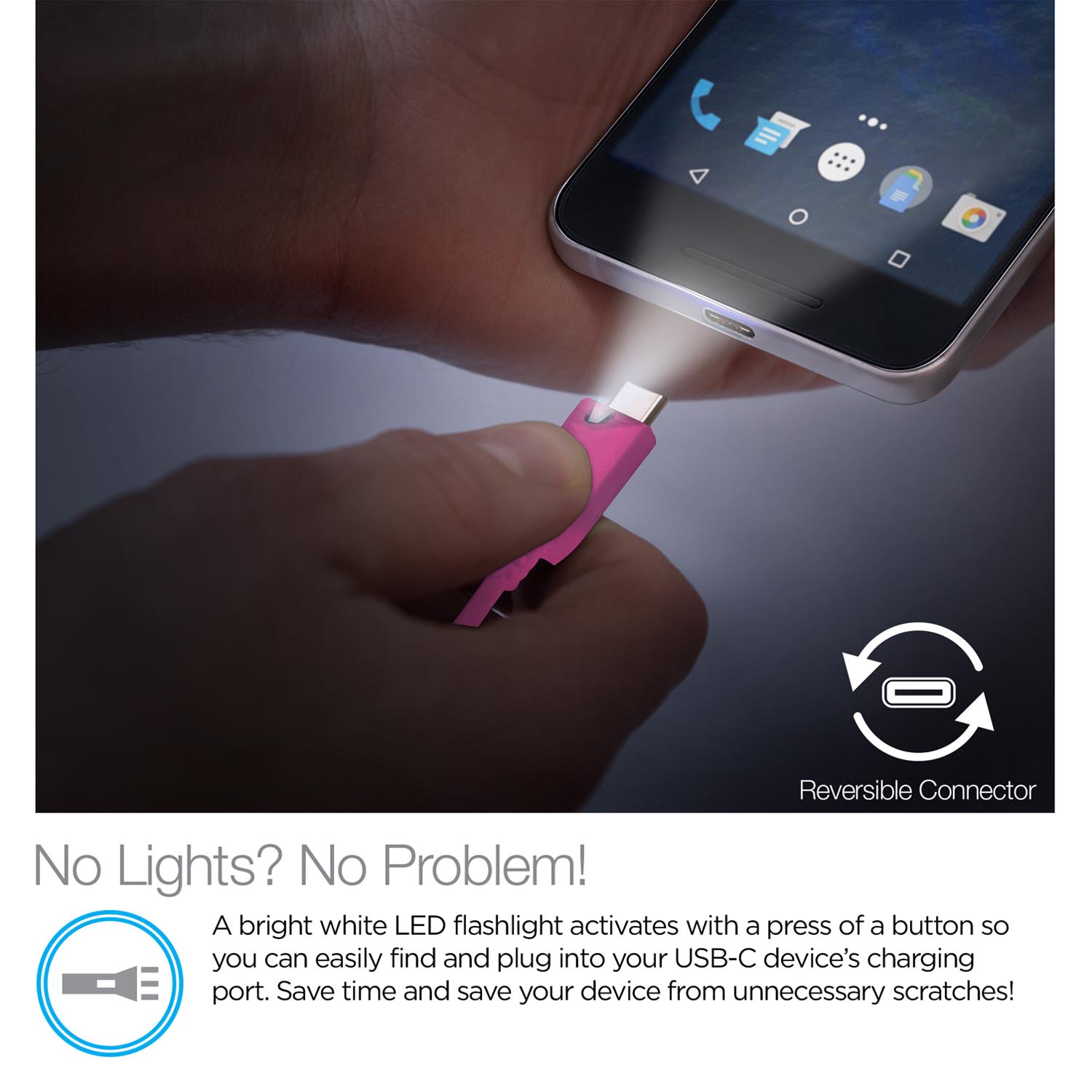 Naztech LED USB-A to USB-C 2.0 Charge And Sync Cable with Touch Control
