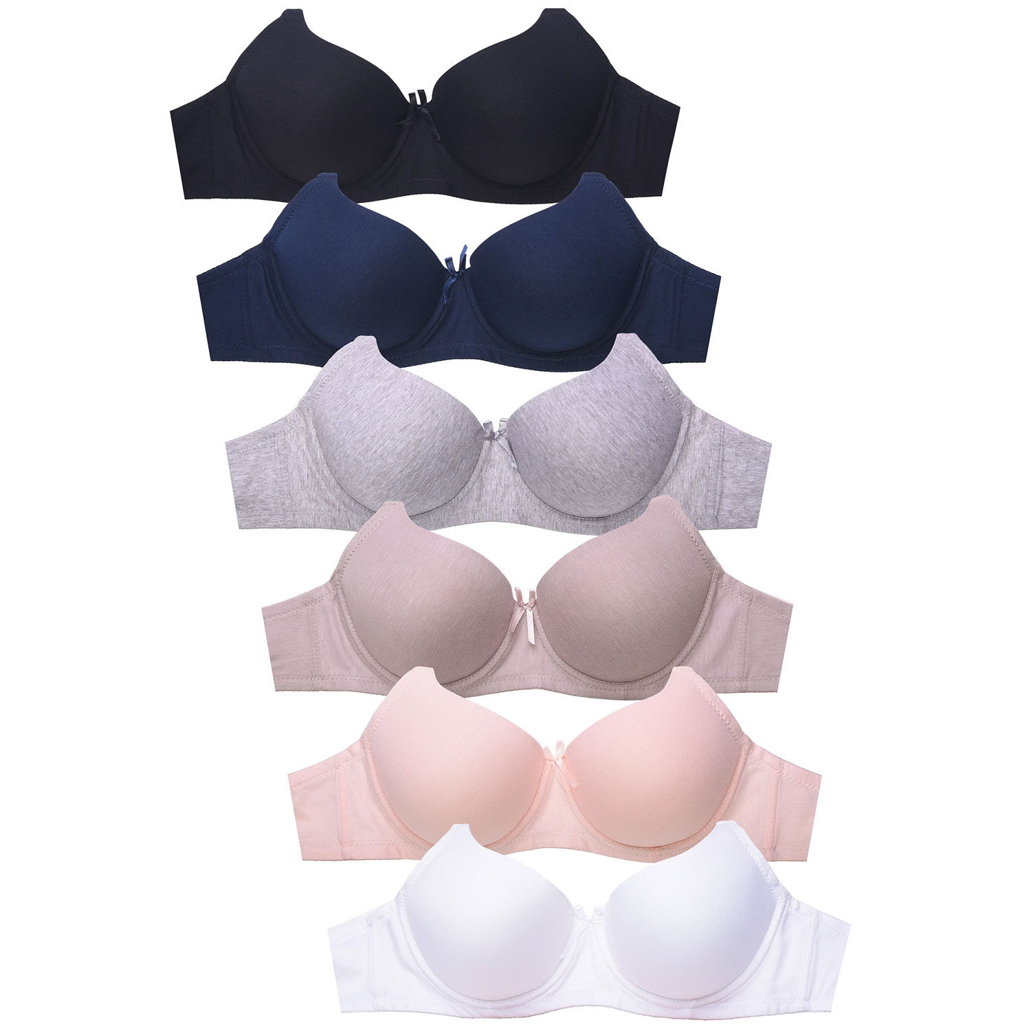 Ladies Full Cup Cotton And Jacquard No Wire Plain Bra Pack Of 6