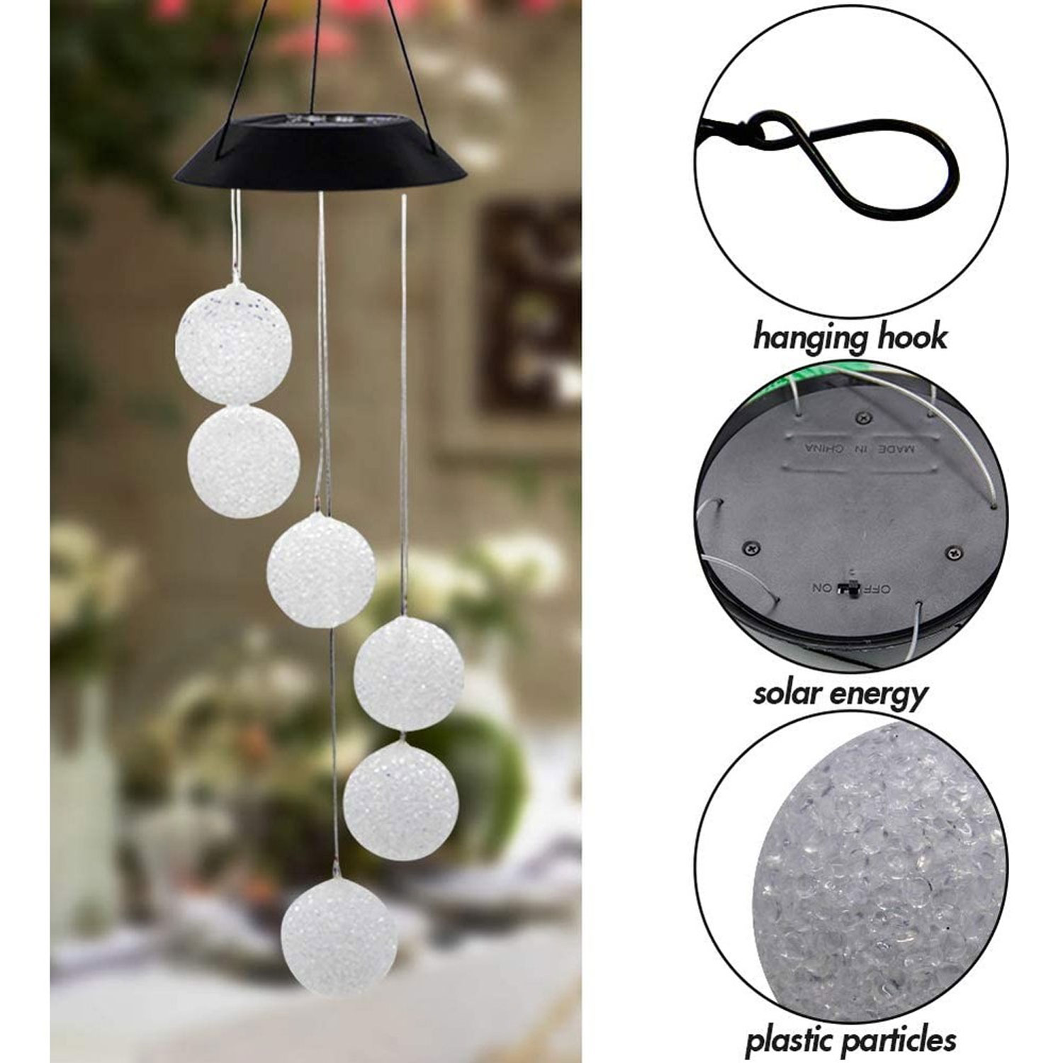 2 Pack Solar Crystal Ball Wind Chime, Color Changing
