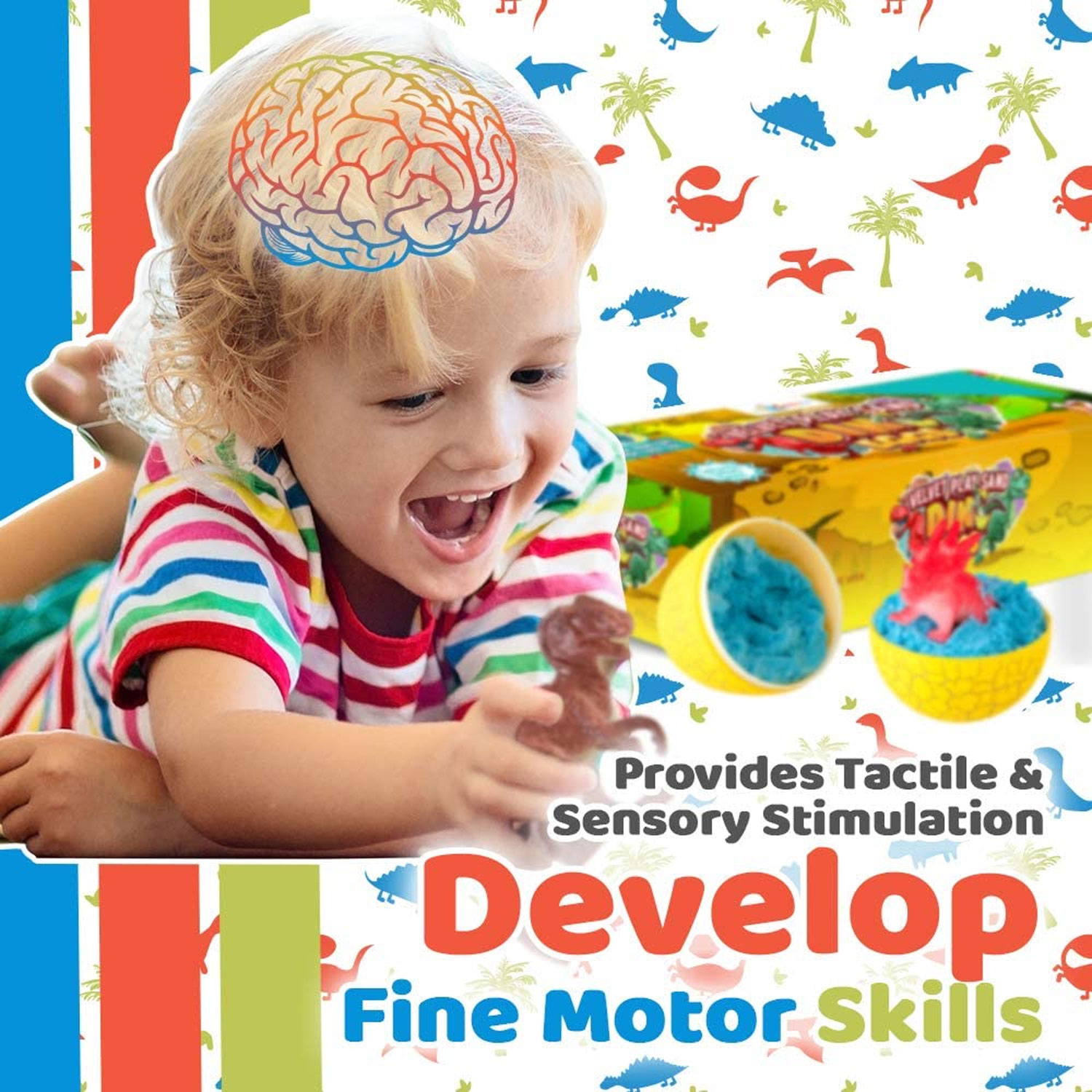 Kids Velvet Play Sand Dino Egg Set
