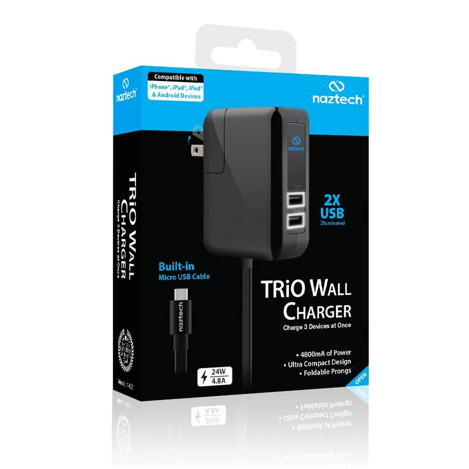 Naztech N422 Trio Micro USB 4.8A Travel Charger