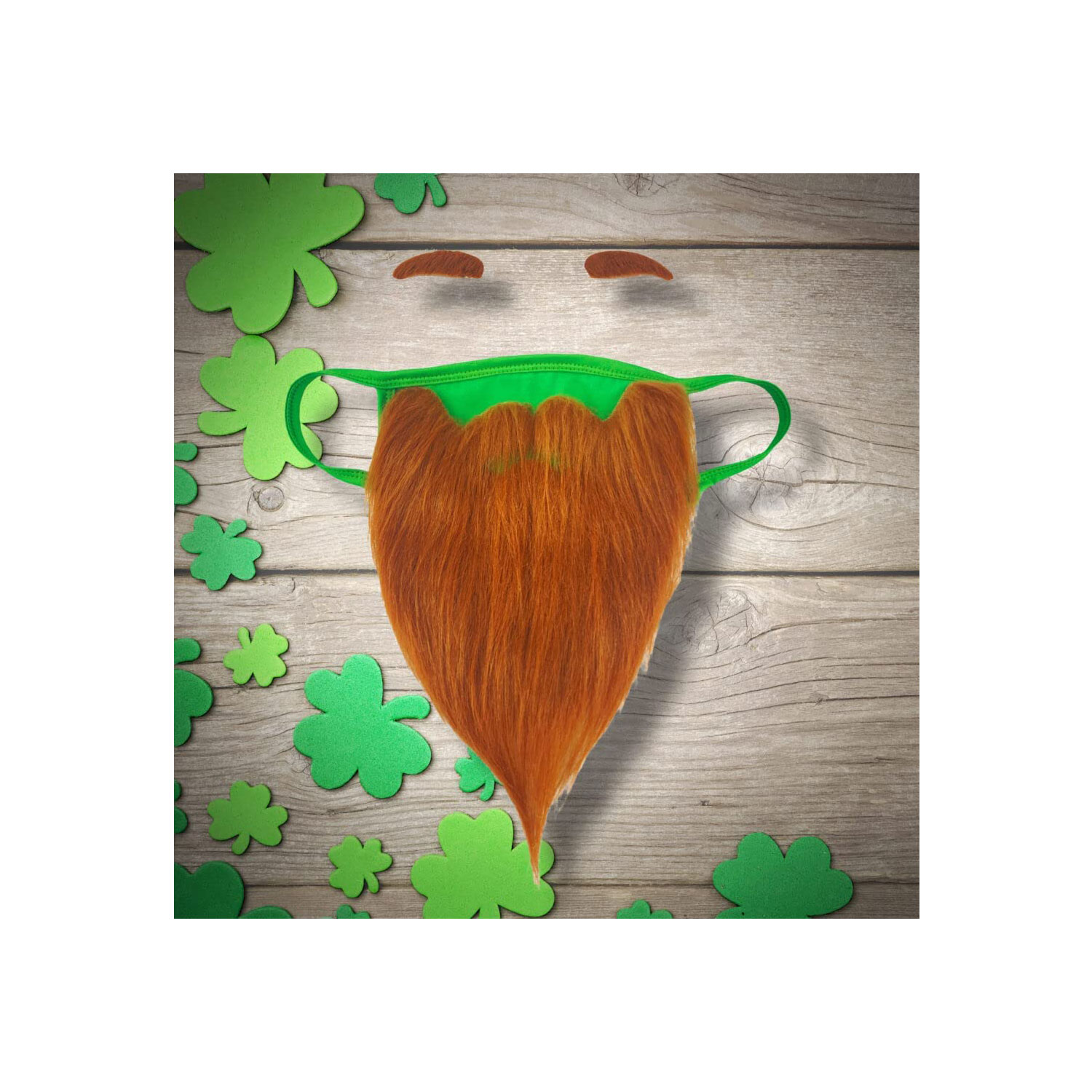 St Patricks Day Beard Face Mask and Green Hat Leprechaun Costume for Adults