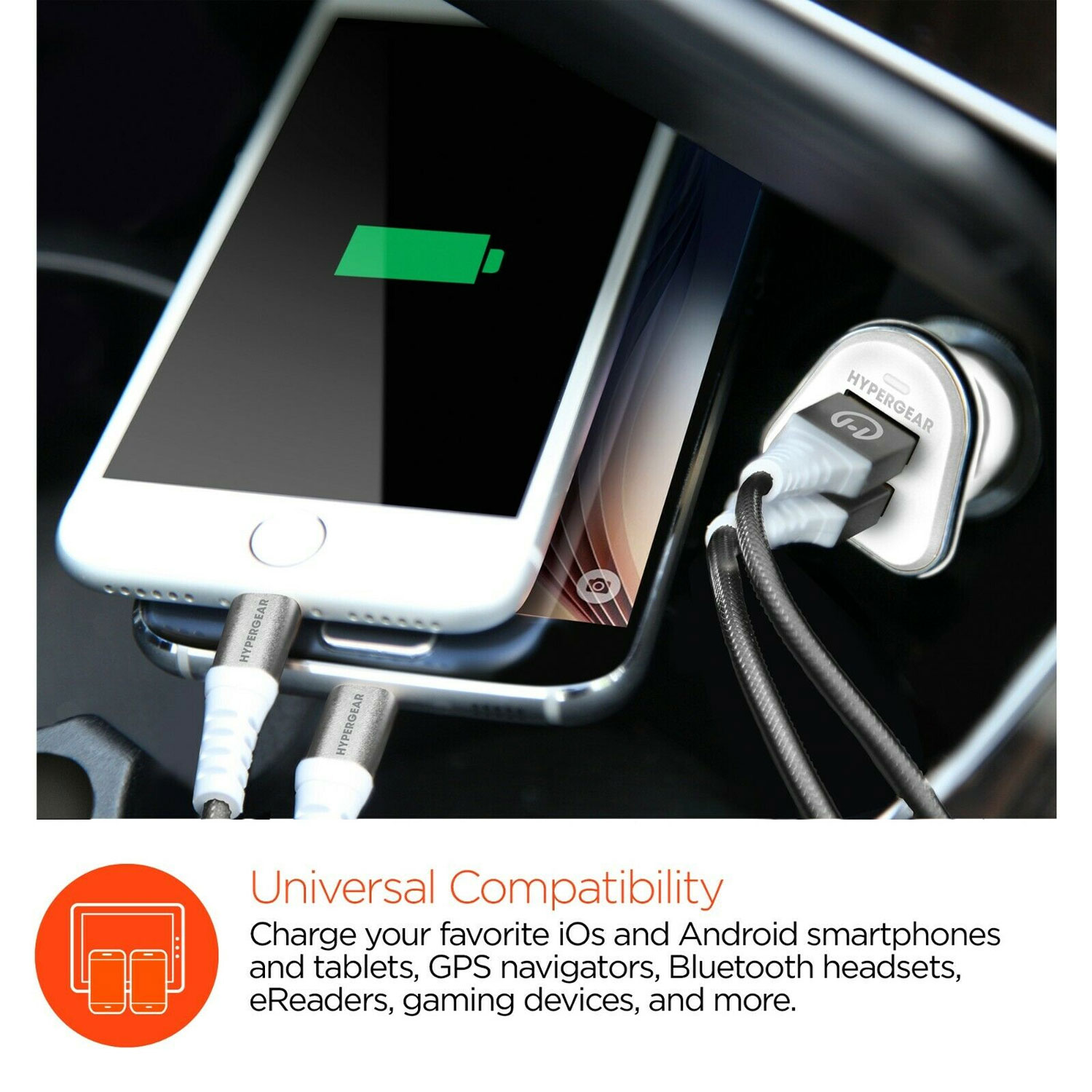 HyperGear Hi-Power Dual USB 3.4A Car Charger White