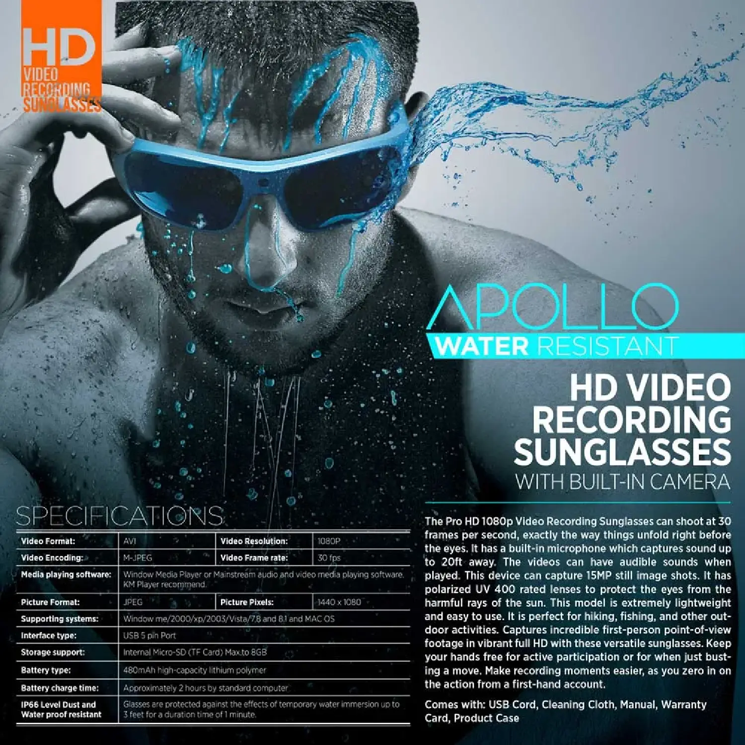 Go Vision Apollo Video Camera Sunglasses