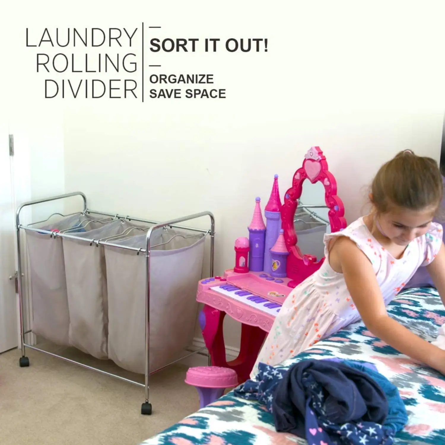 Organizeme 3 Bag Rolling Laundry Sorter