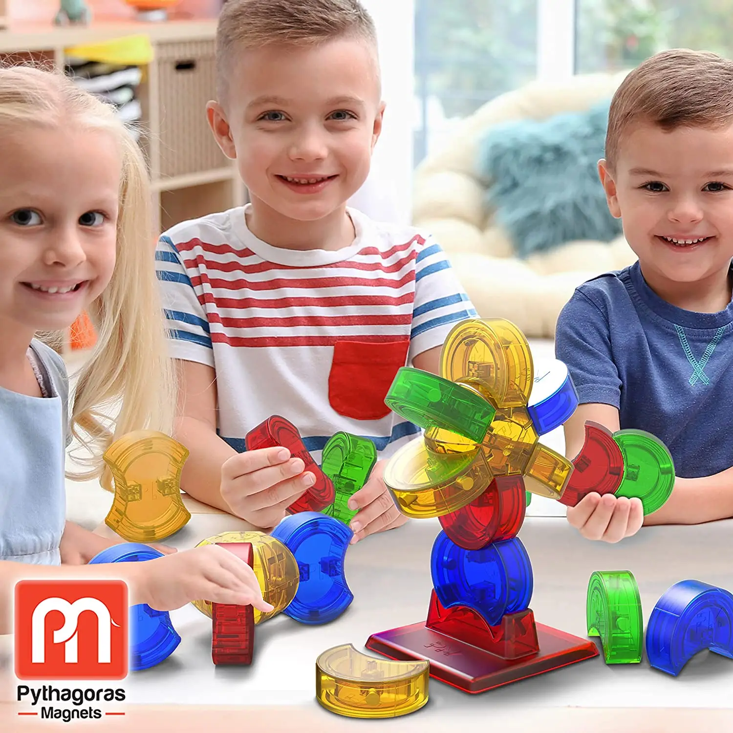 Pythagoras Magnetic Moon Tiles - 42 Pcs of Shapes - Educational Toys, Magnetic Blocks for Kids