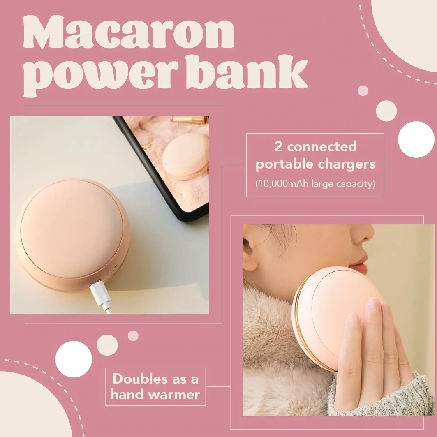 Macaron Cute Power Bank / Hand Warmer with Mirror