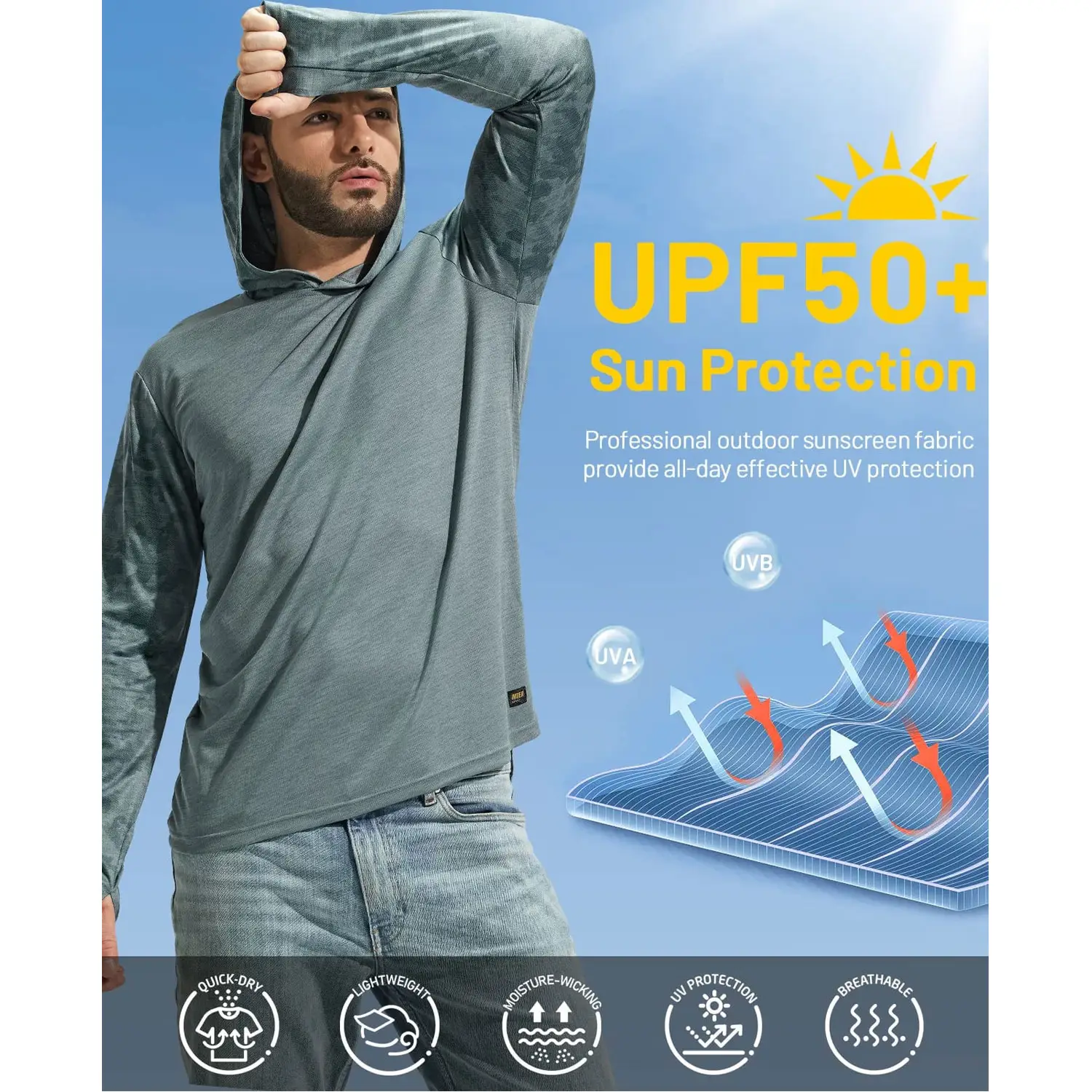Men Upf 50+ Sun Protection Hoodie SPF Shirts With Thumbhole