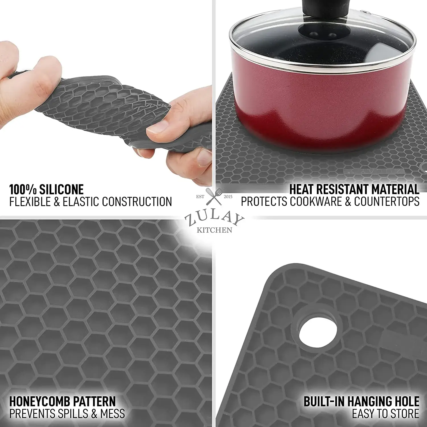 Silicone Trivet Mat Set - 4 Pack (7”x7”)