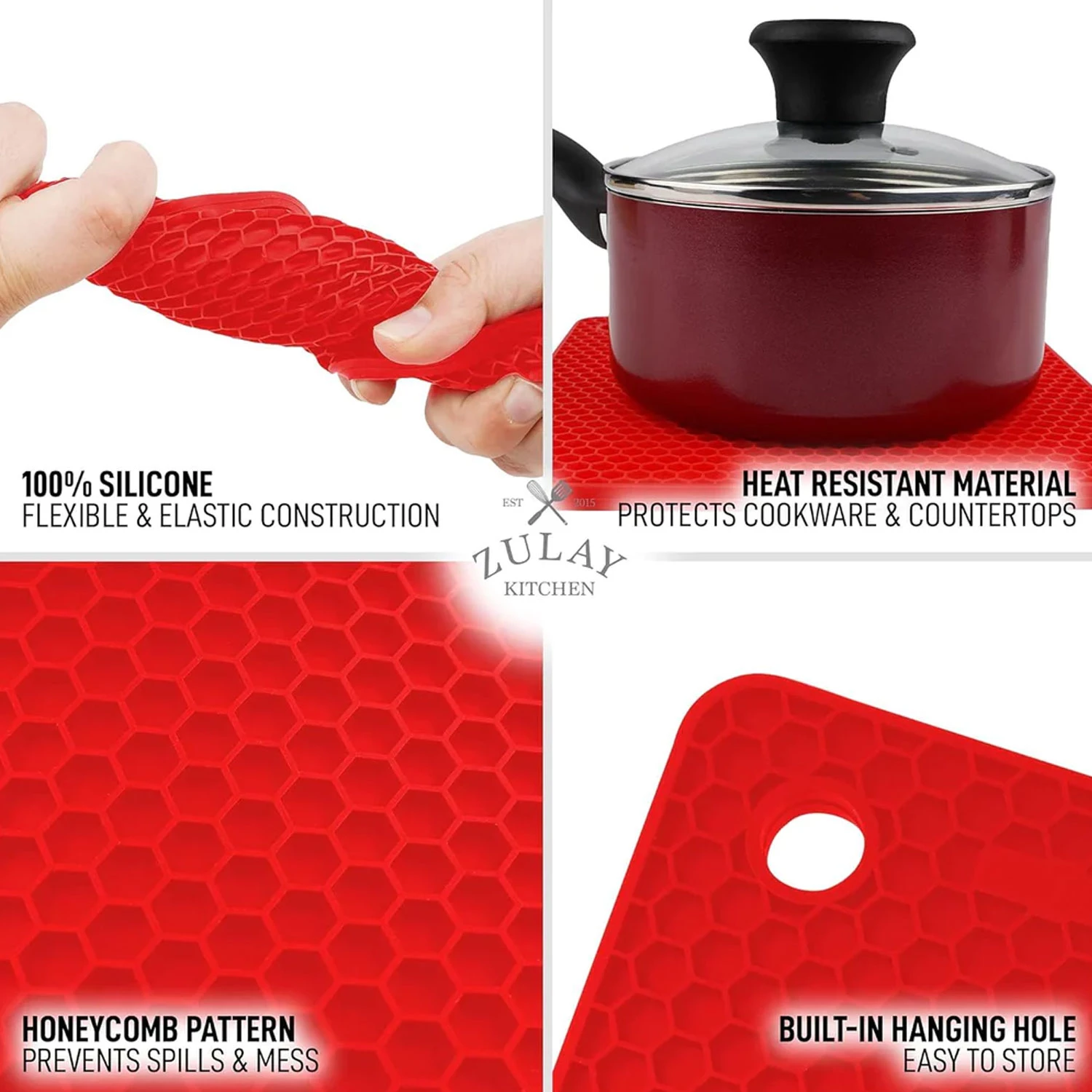 Silicone Trivet Mat Set - 4 Pack (7”x7”)