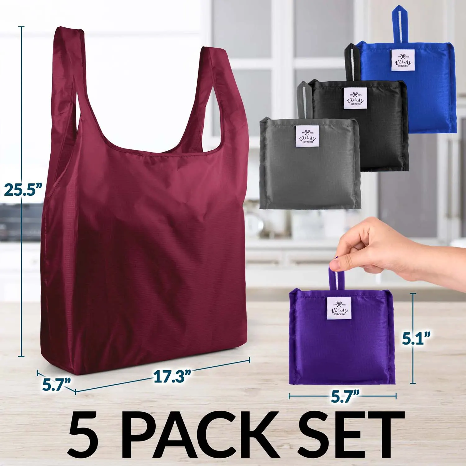 Reusable Grocery Bags - 5 Pack