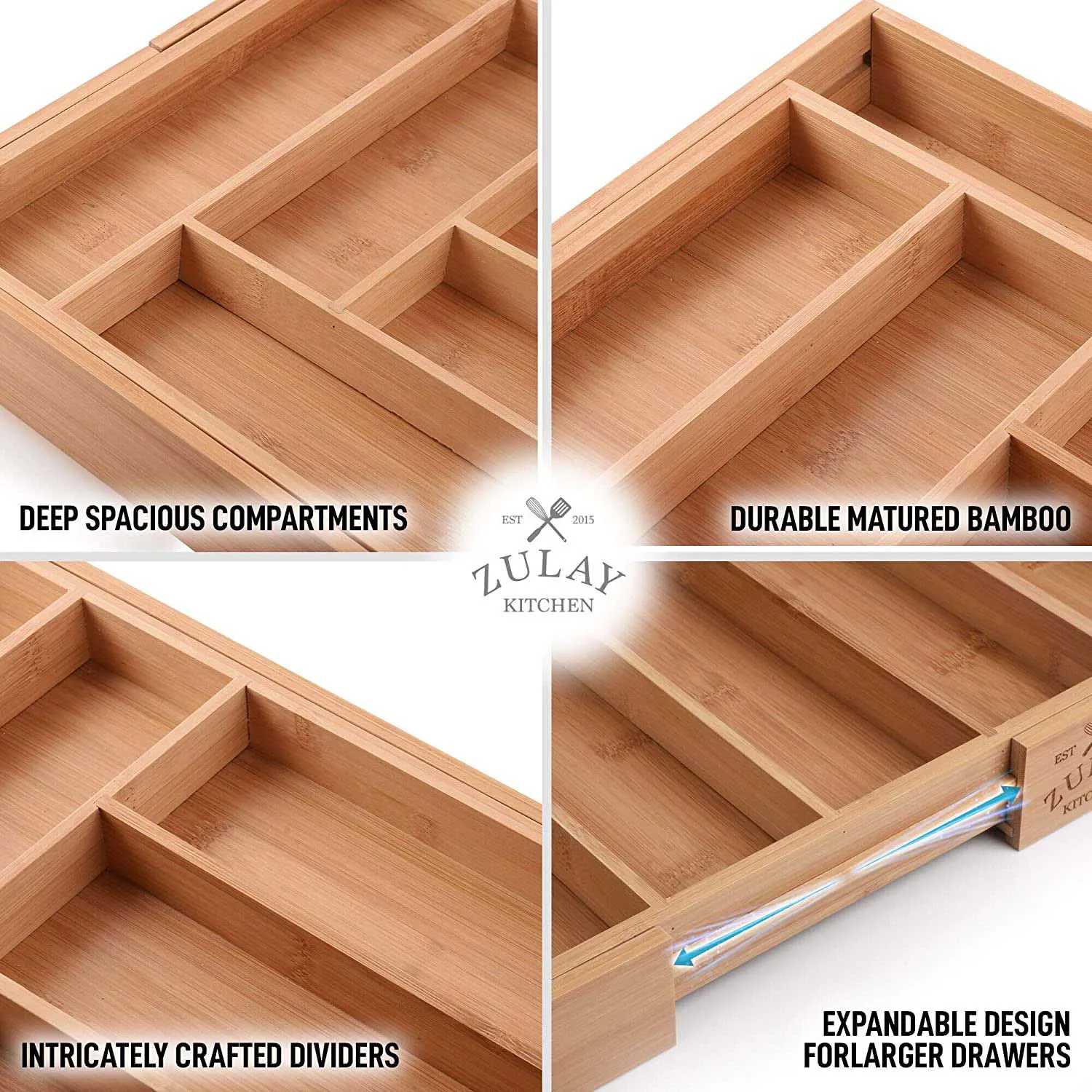 Expandable Bamboo Kitchen Drawer Organizer