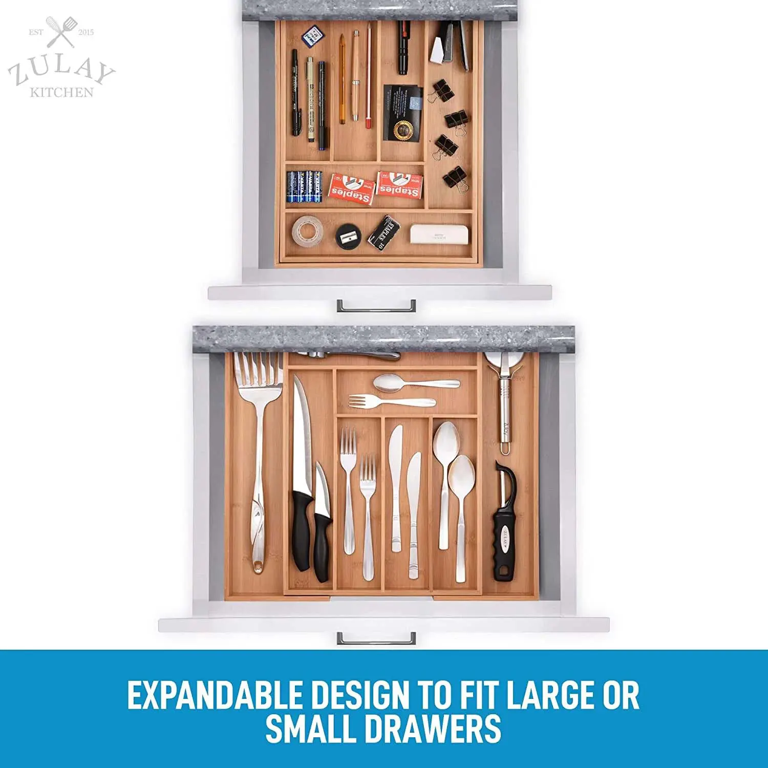 Expandable Bamboo Kitchen Drawer Organizer