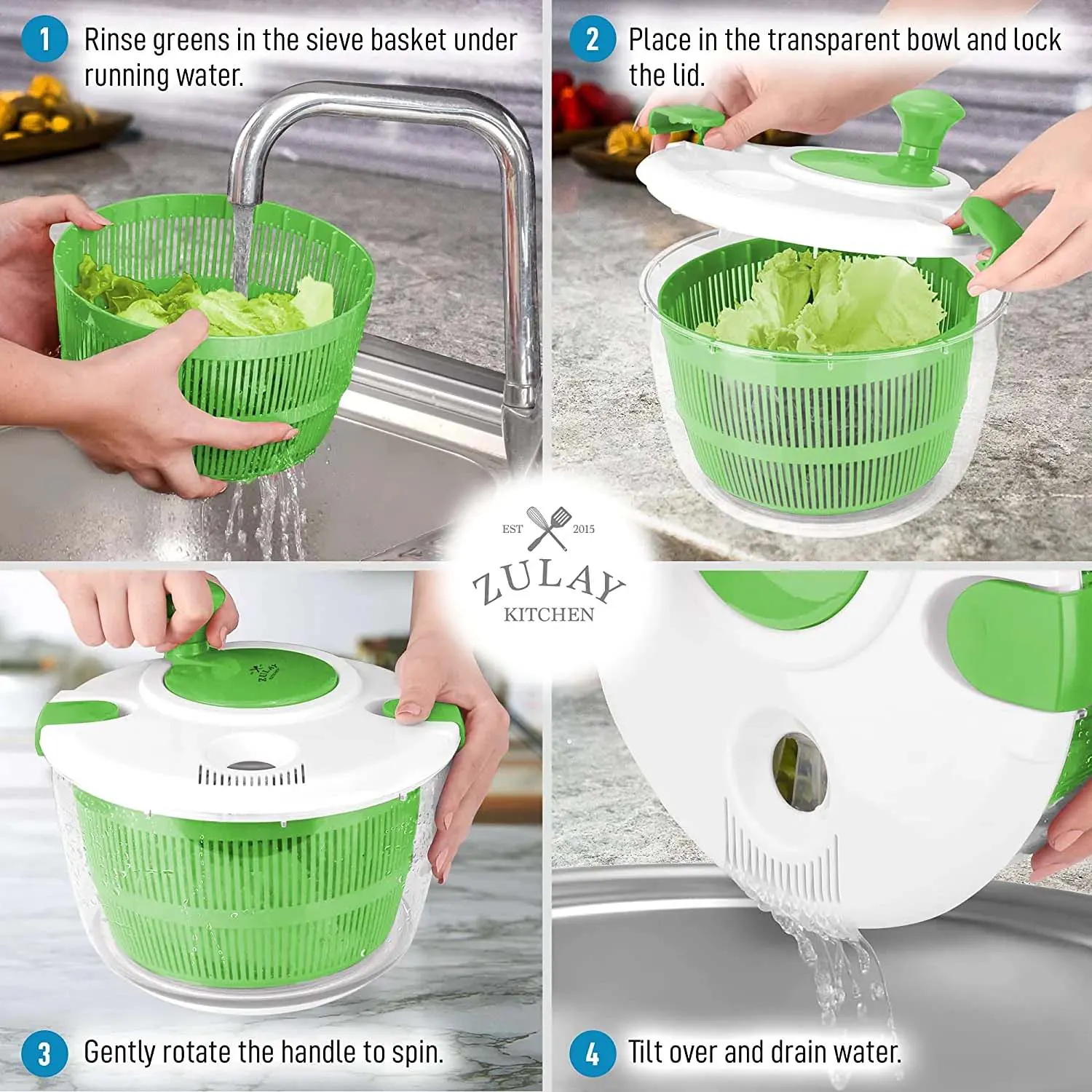 Zulay Kitchen Salad Spinner Large 15l Capacity