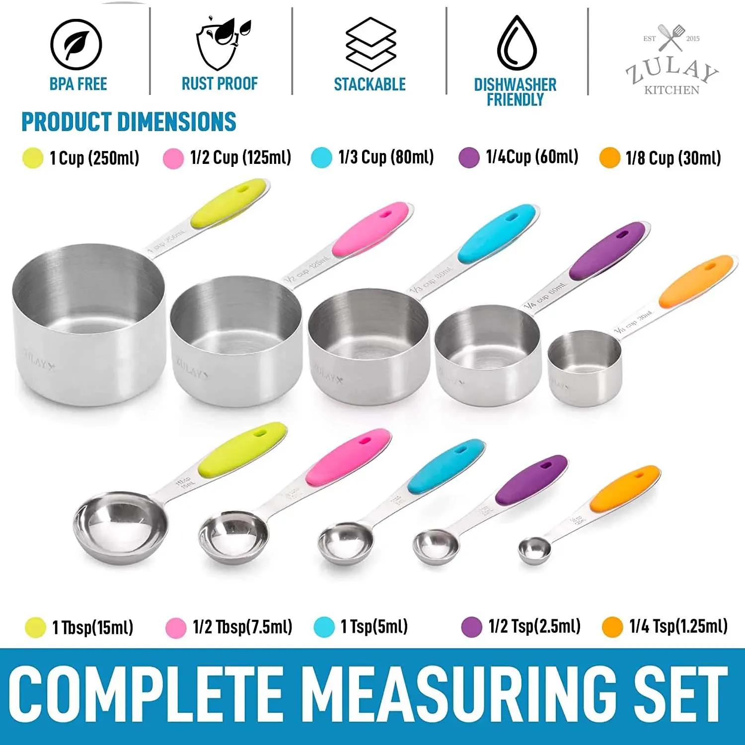 Measuring Cups and Spoon (Multicolored) - 10 piece Set