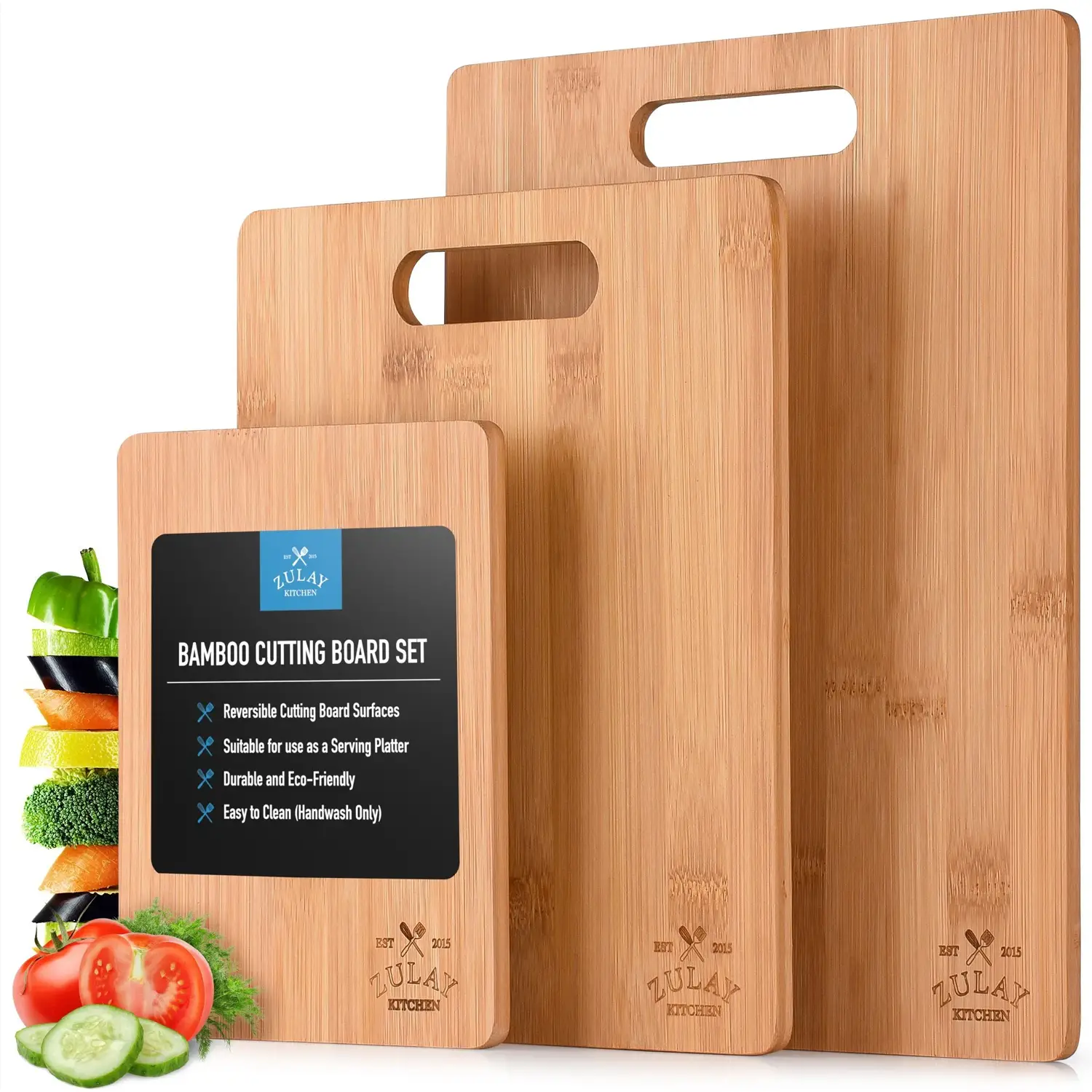 Bamboo Wooden Cutting Boards - 3 Assorted Sizes