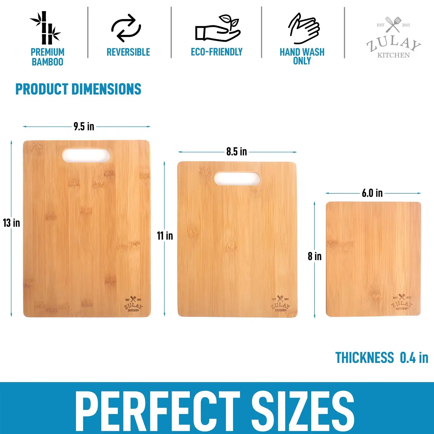 Bamboo Wooden Cutting Boards - 3 Assorted Sizes