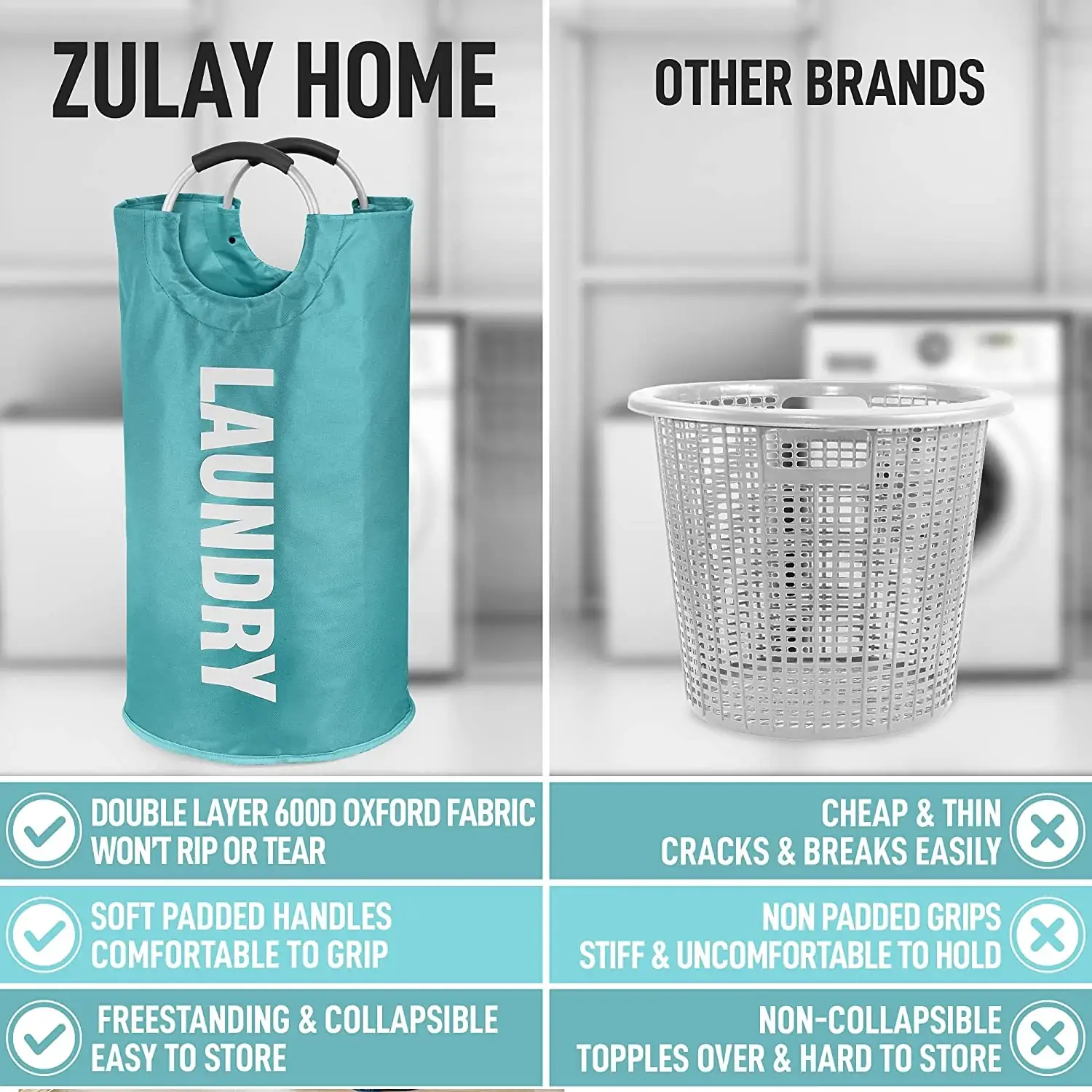 Zulay Home Laundry Basket Collapsible With Handles