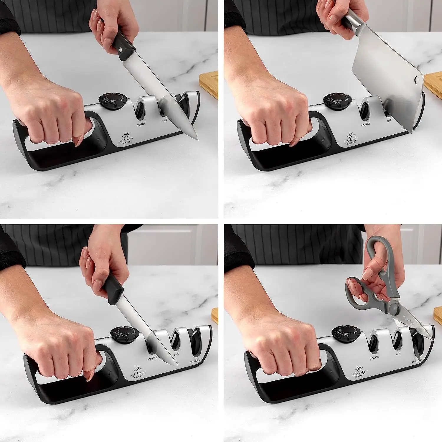 Zulay Kitchen Knife Sharpener With Adjustable AngleKnob 3in1