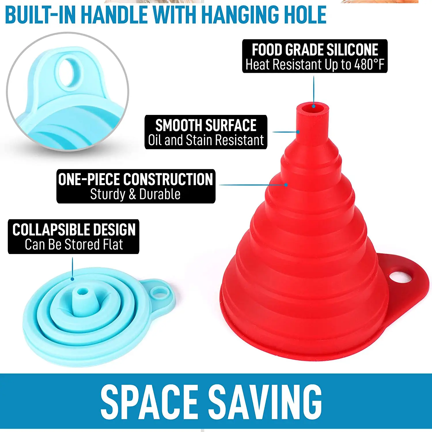 Silicone Funnels Set With Narrow Mouth