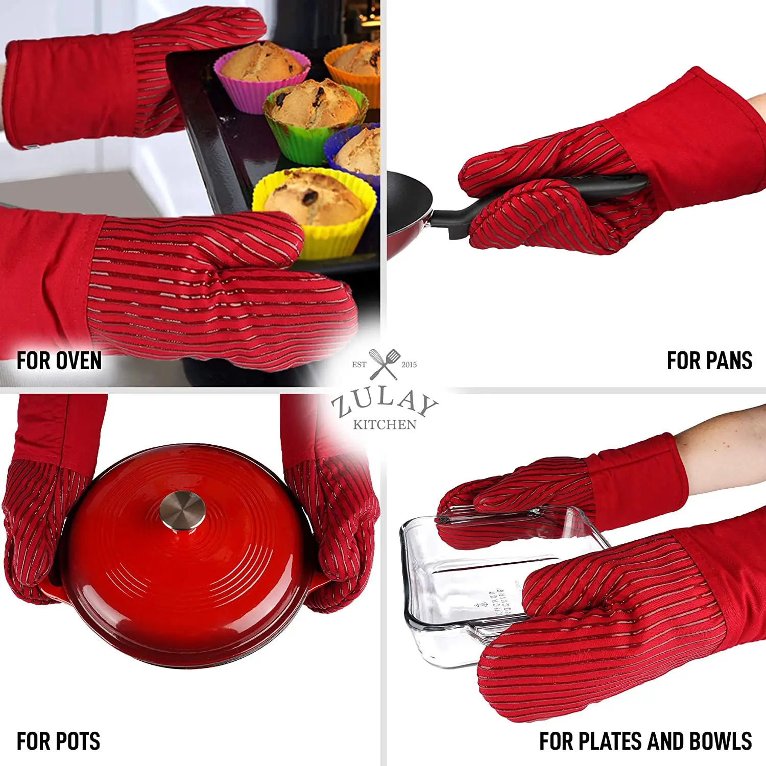 Zulay Kitchen Oven Mitts - Flexible Cotton Lined with Heat Resistant Silicone Oven Mitts