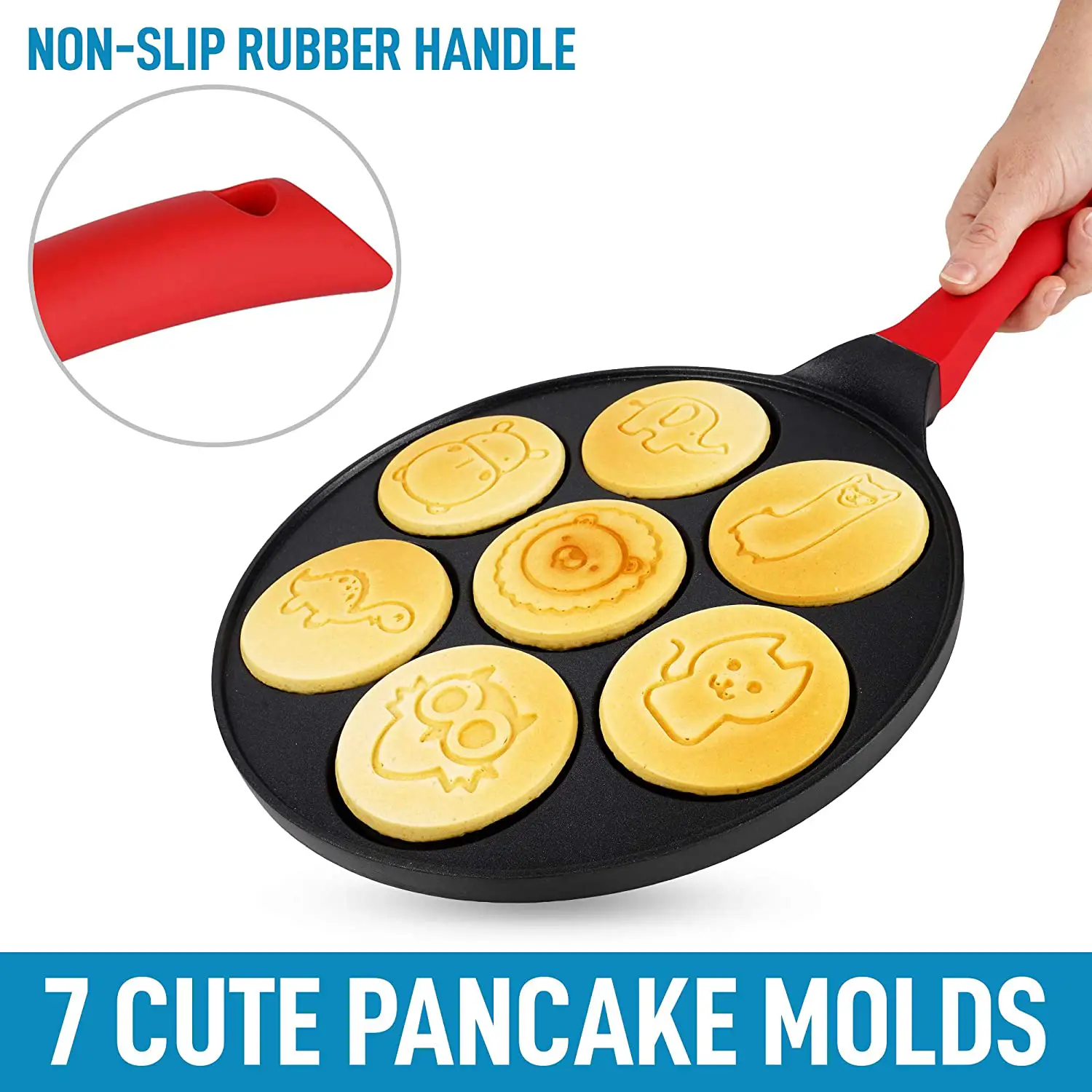 Pancake Pan With 7 Animal Face Designs Plus 2 Bonus Spatulas