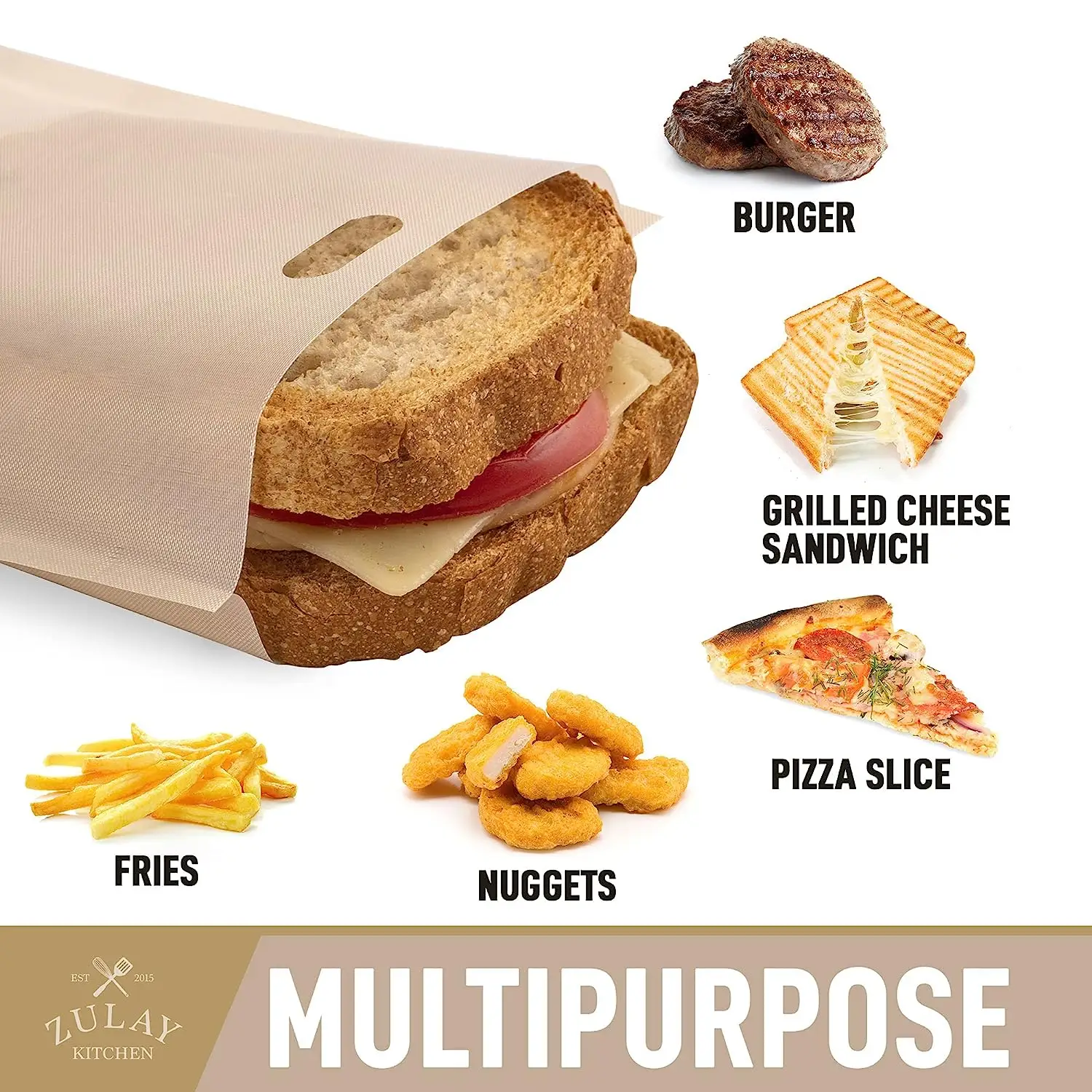 Zulay Kitchen Reusable Toaster Bags For Grilled Cheese Sandwiches - Non Stick Grilled Cheese Toaster