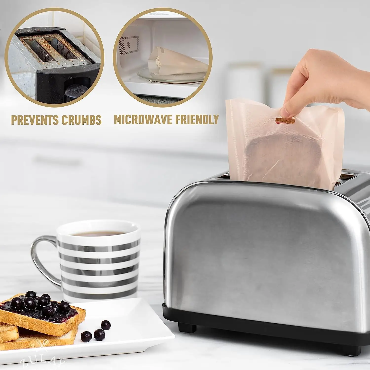 Zulay Kitchen Reusable Toaster Bags For Grilled Cheese Sandwiches - Non Stick Grilled Cheese Toaster