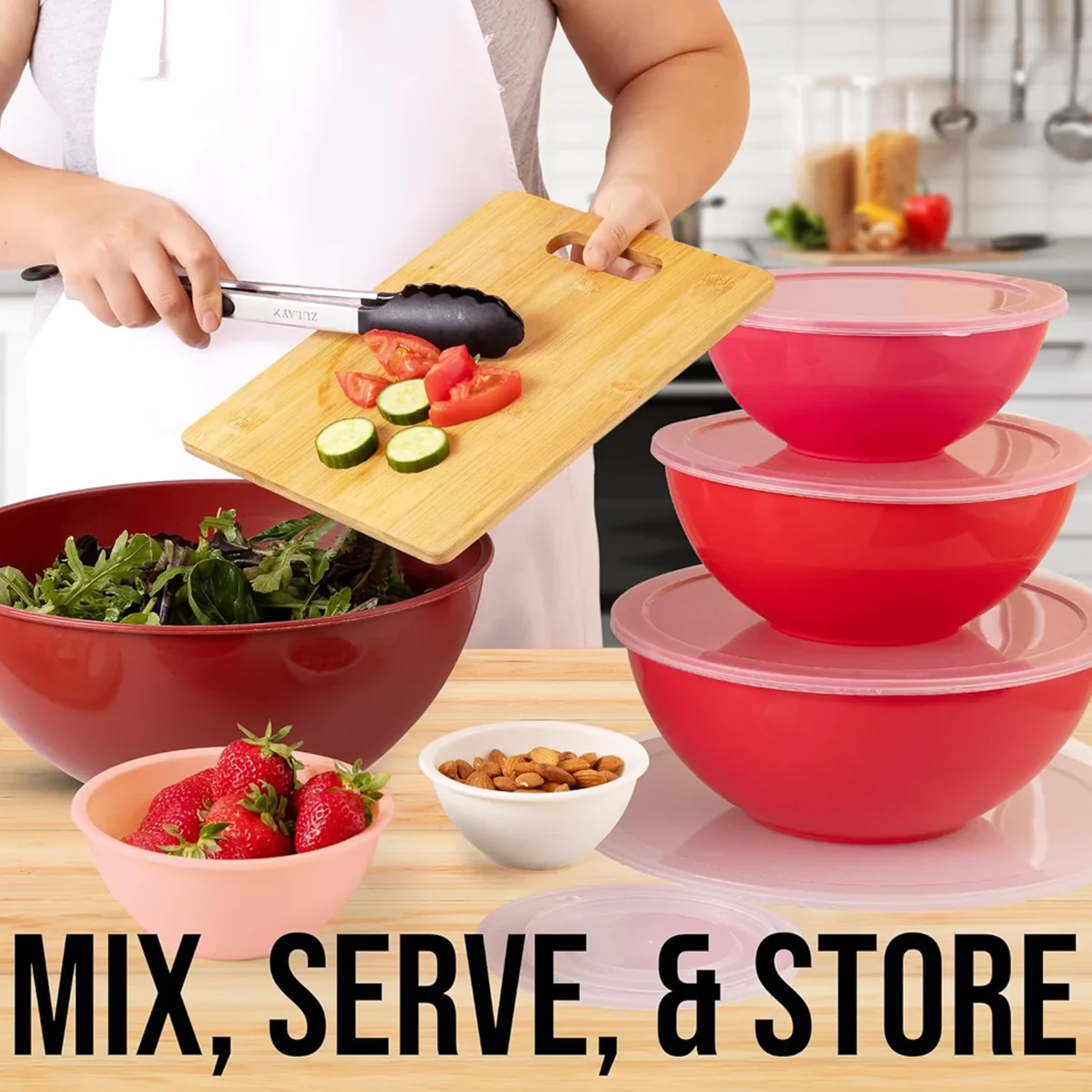 12 Piece Plastic Mixing Bowls With Lids Set