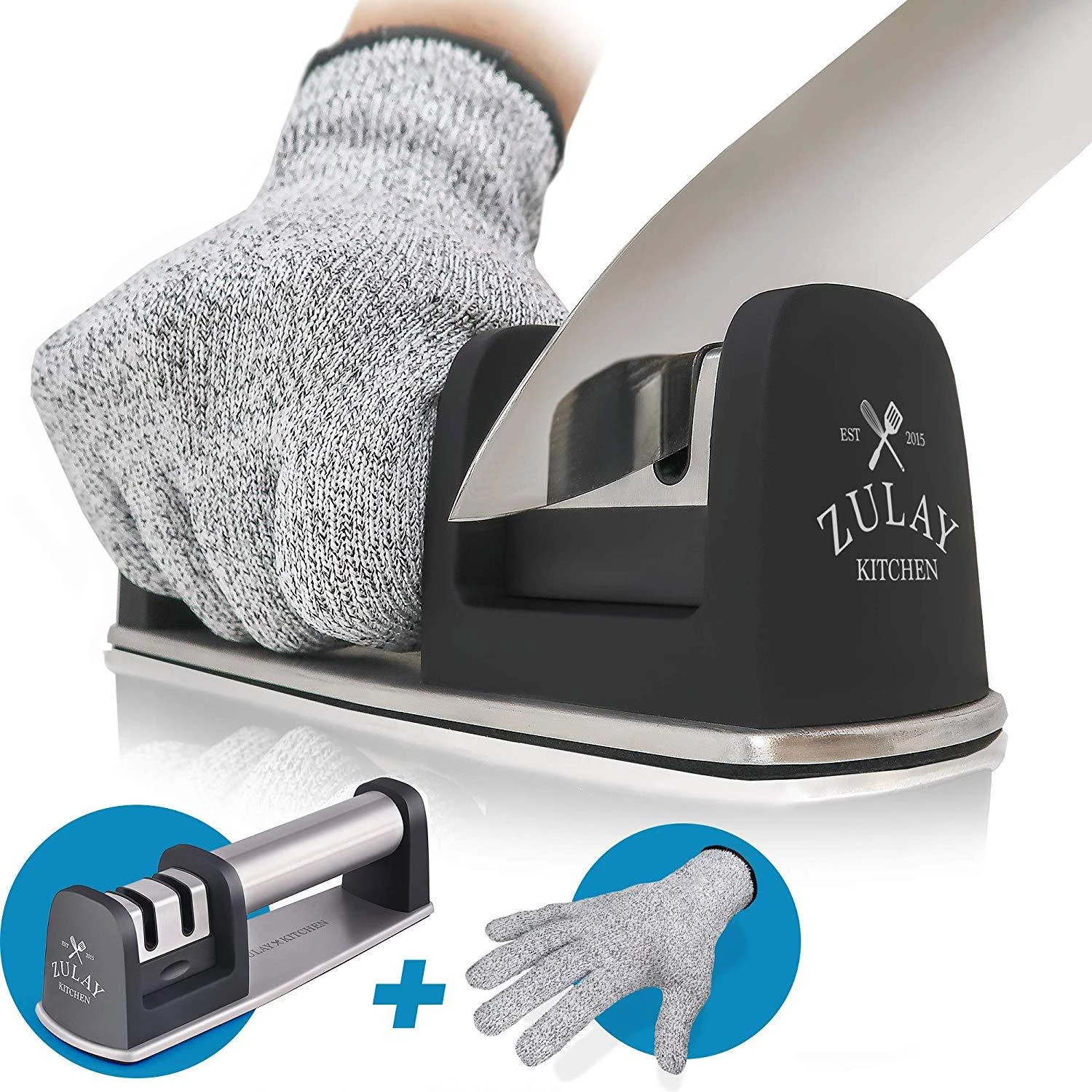 Knife Sharpener & Cut-Resistant Glove (2-Stage)