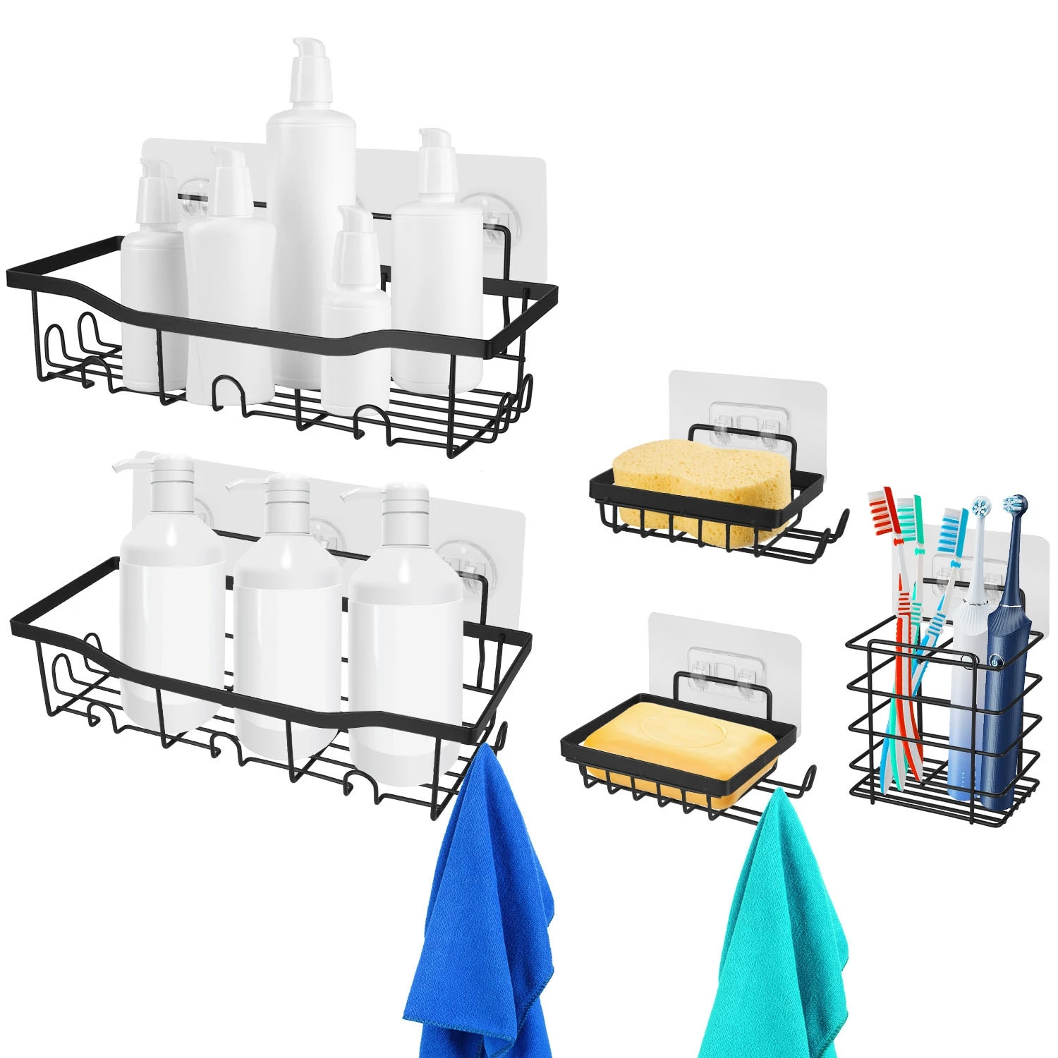 5 Pack Shower Caddy Shelves with 18 Inbuilt Hooks Rustproof Wall