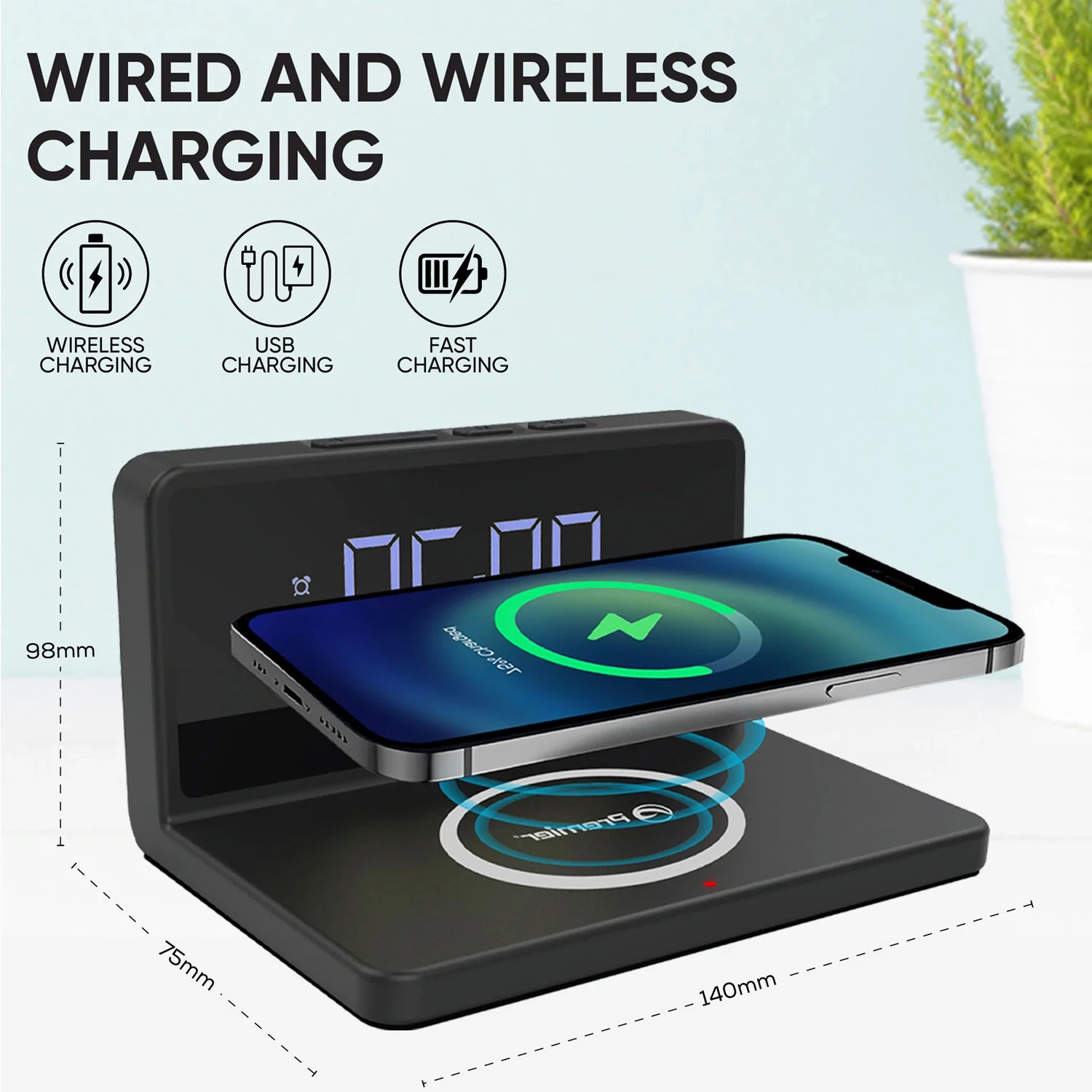 LED Alarm Clock with wireless Charging