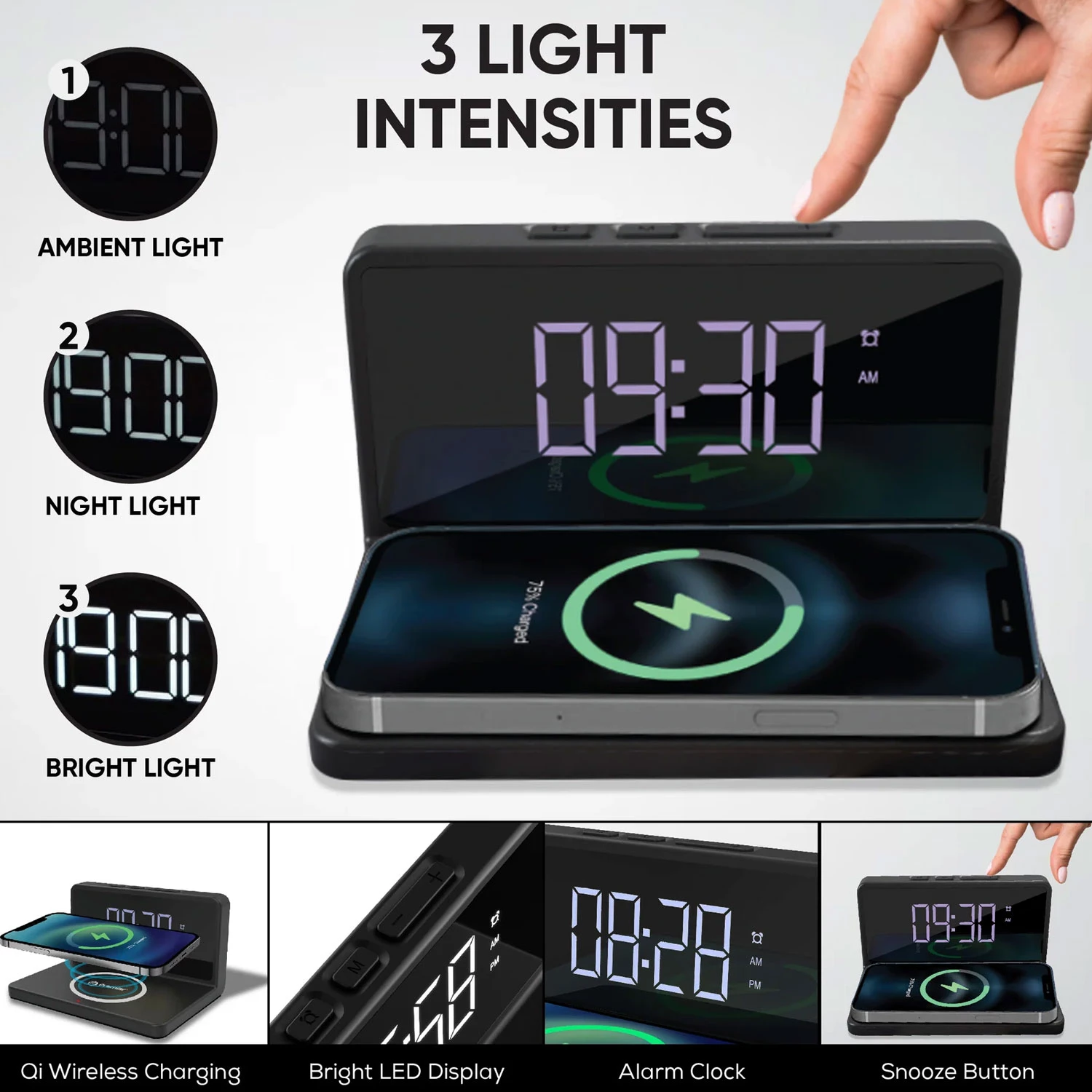 LED Alarm Clock with wireless Charging