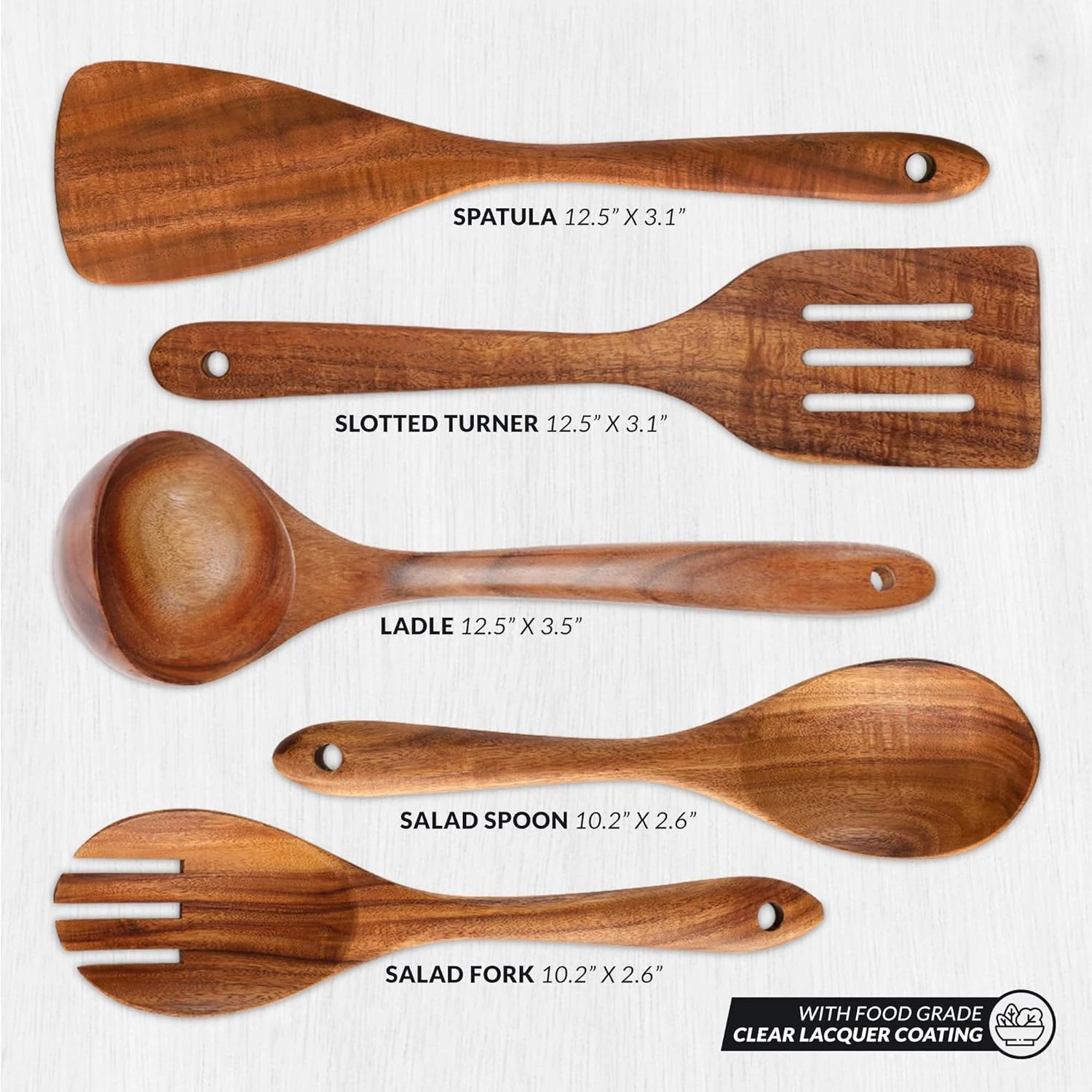 ZK Utensil Set Teak Wood - Large - 5 Piece