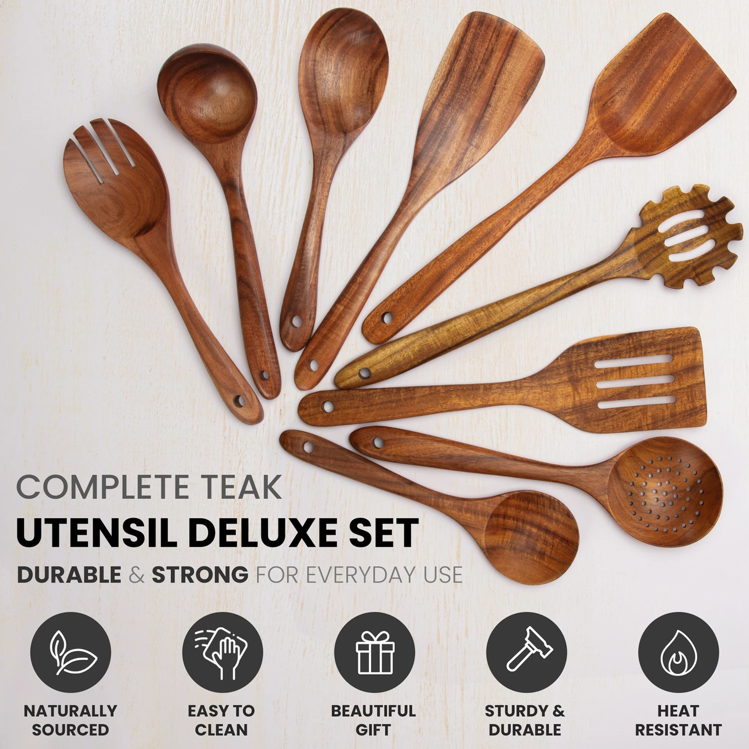 ZK Utensil Set Teak Wood - 9 Piece