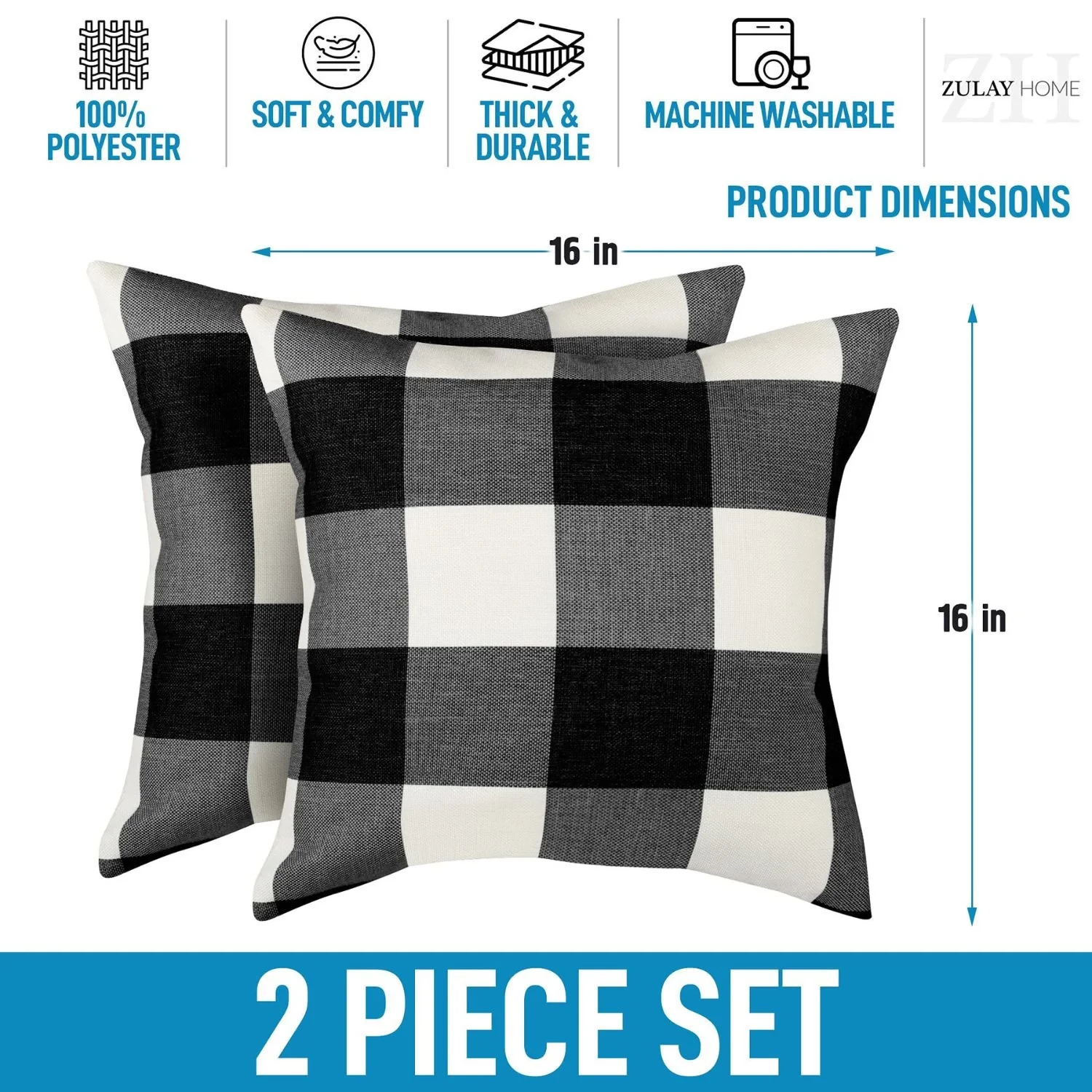 Zulay Home Pack of 2 Buffalo Plaid Throw Pillow Covers Farmhouse Porch Pillows Outdoor & Indoor