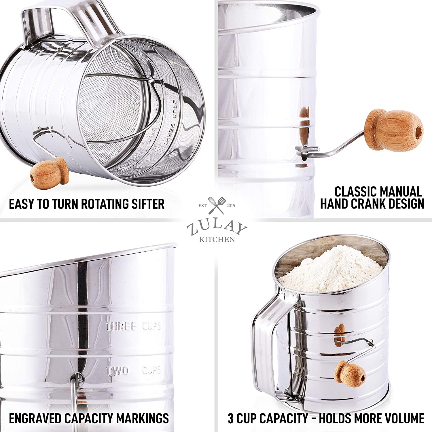 ZK Stainless Steel 3 Cup Flour Sifter