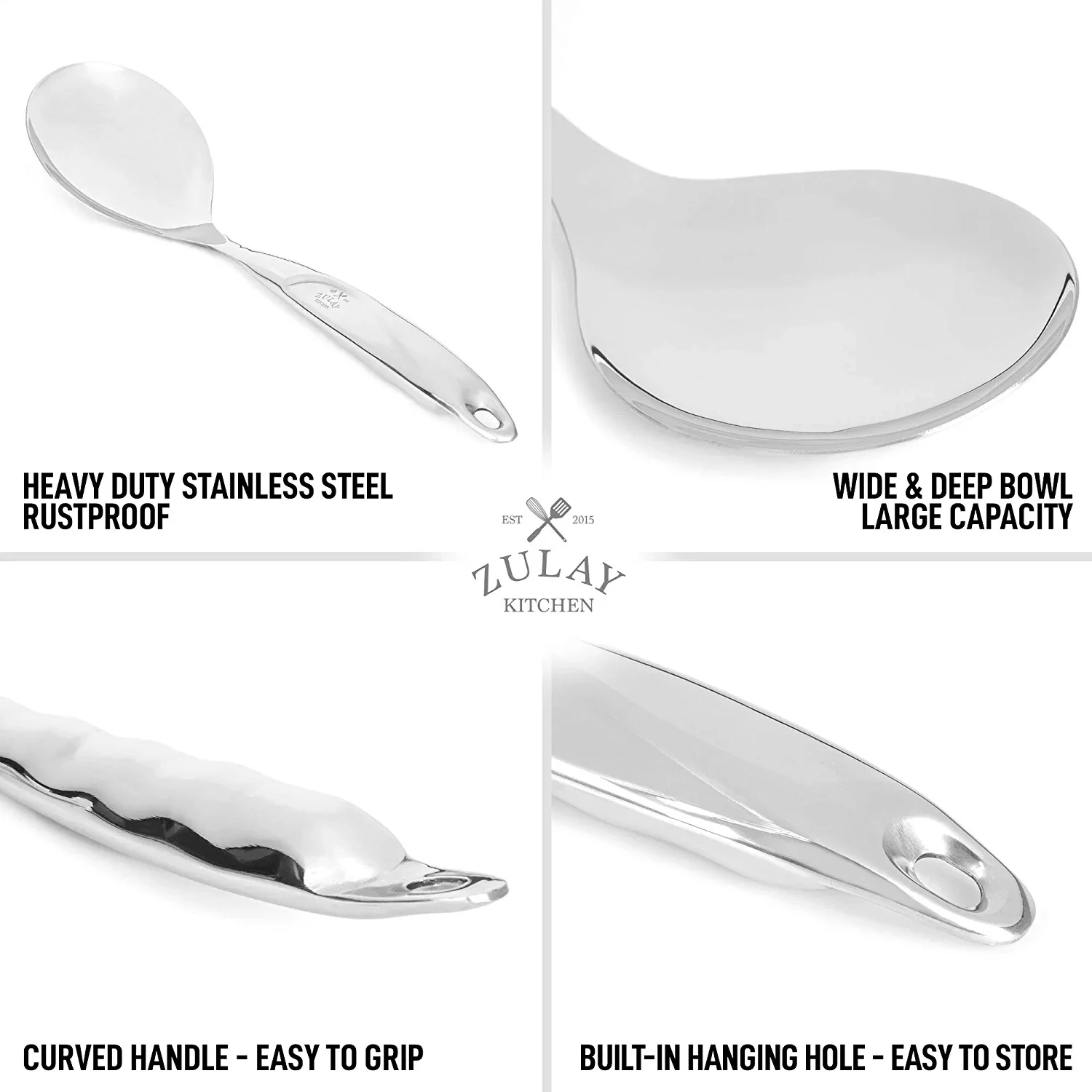 Zulay Kitchen 11.5 inch Stainless Steel Serving Spoon - Solid One-Piece Cooking Spoon