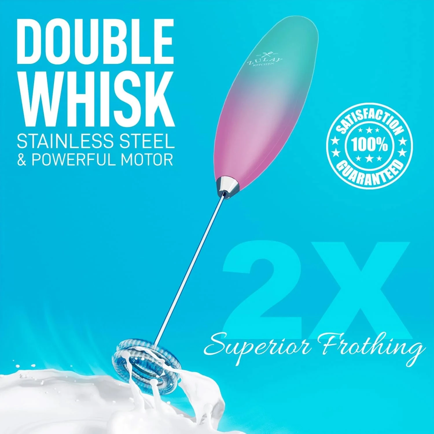 ZK Milk Frother Double Whisk w Stand