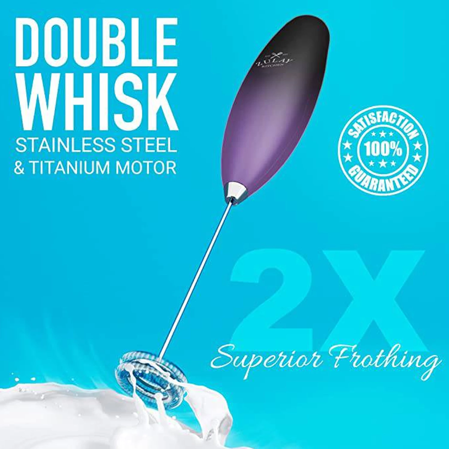 ZK Milk Frother Double Whisk w Stand