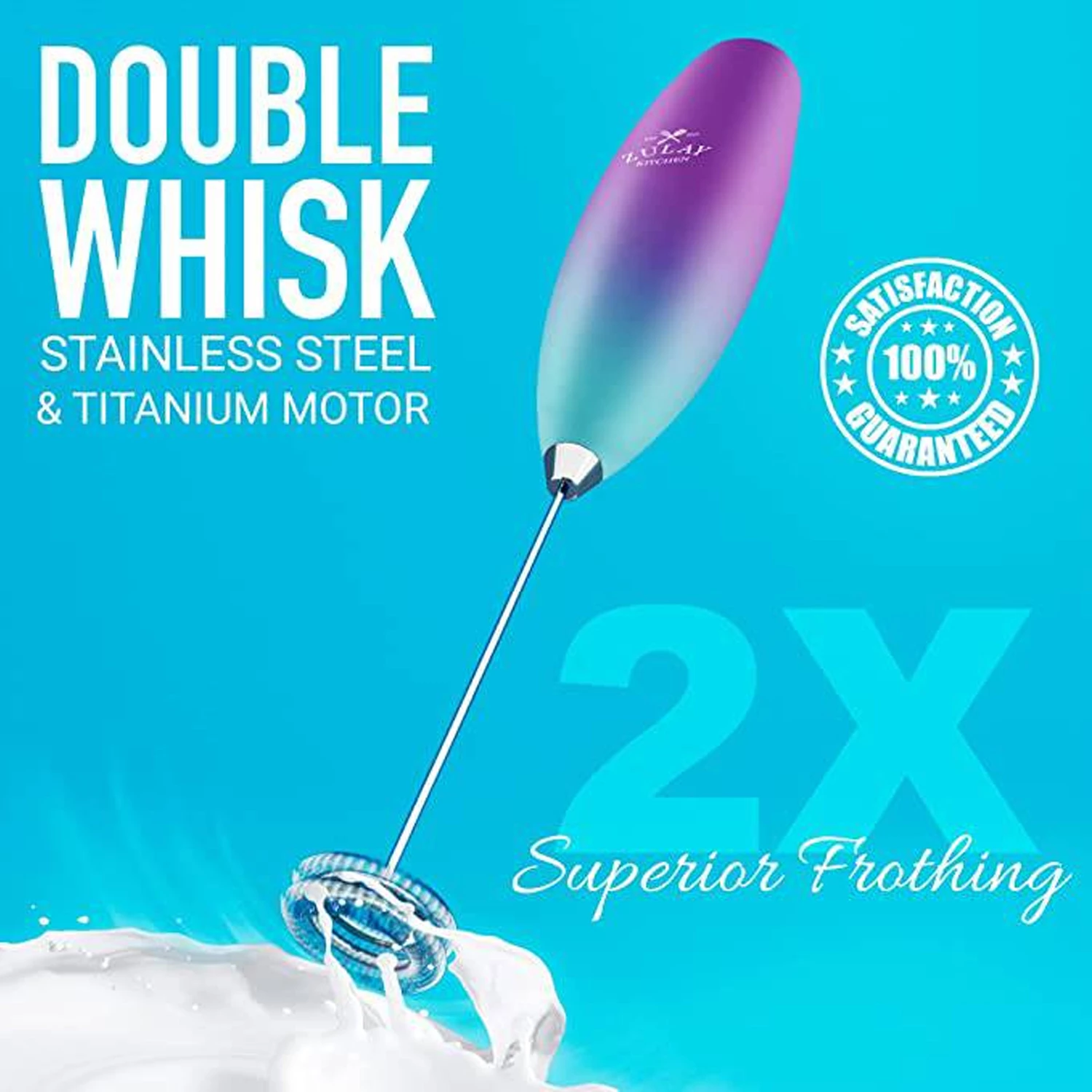 ZK Milk Frother Double Whisk w Stand