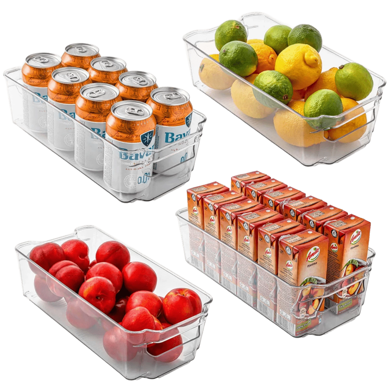 4 Pack Clear Refrigerator Organizer Bins