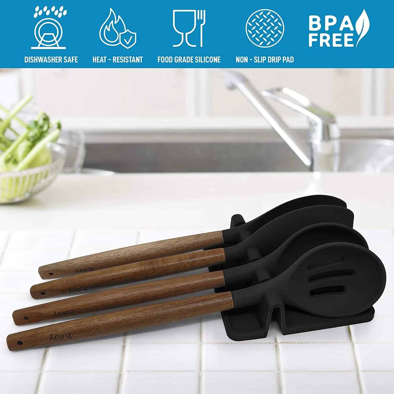 Silicone Utensil Rest with Drip Pad