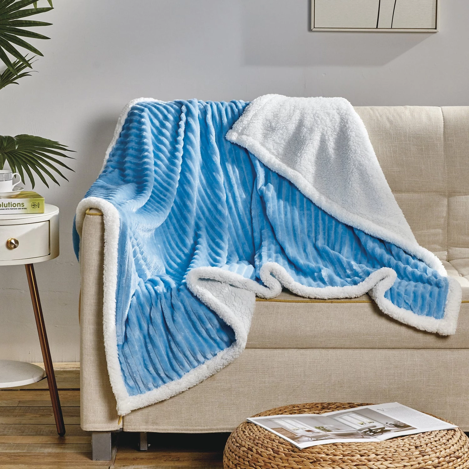 Elegant Comfort Corduroy Sherpa Reversible Throw Blanket, Medium Weight and Super Plush - Soft, Fuzz