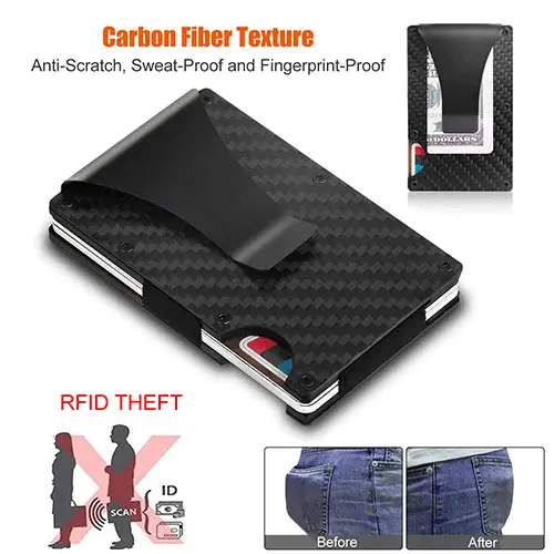 Carbon Fiber RFID Blocking Wallet Credit Card Holder w/ Money Clip